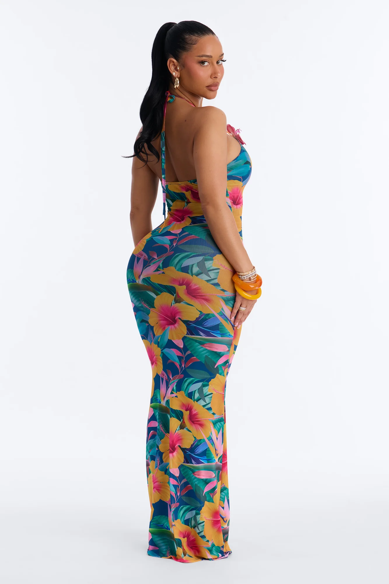 Malia Halter Mesh Maxi Dress - Blue/combo - Image 4