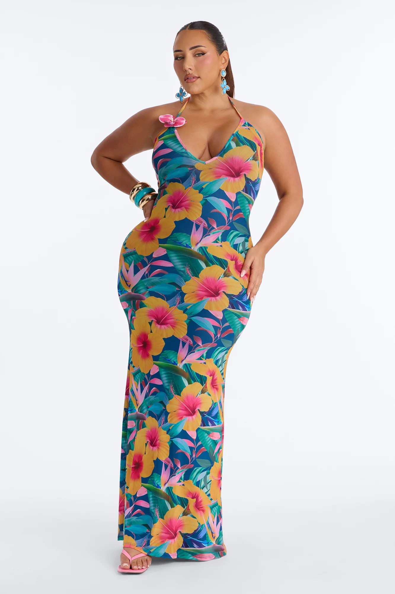 Malia Halter Mesh Maxi Dress - Blue/combo - Image 5