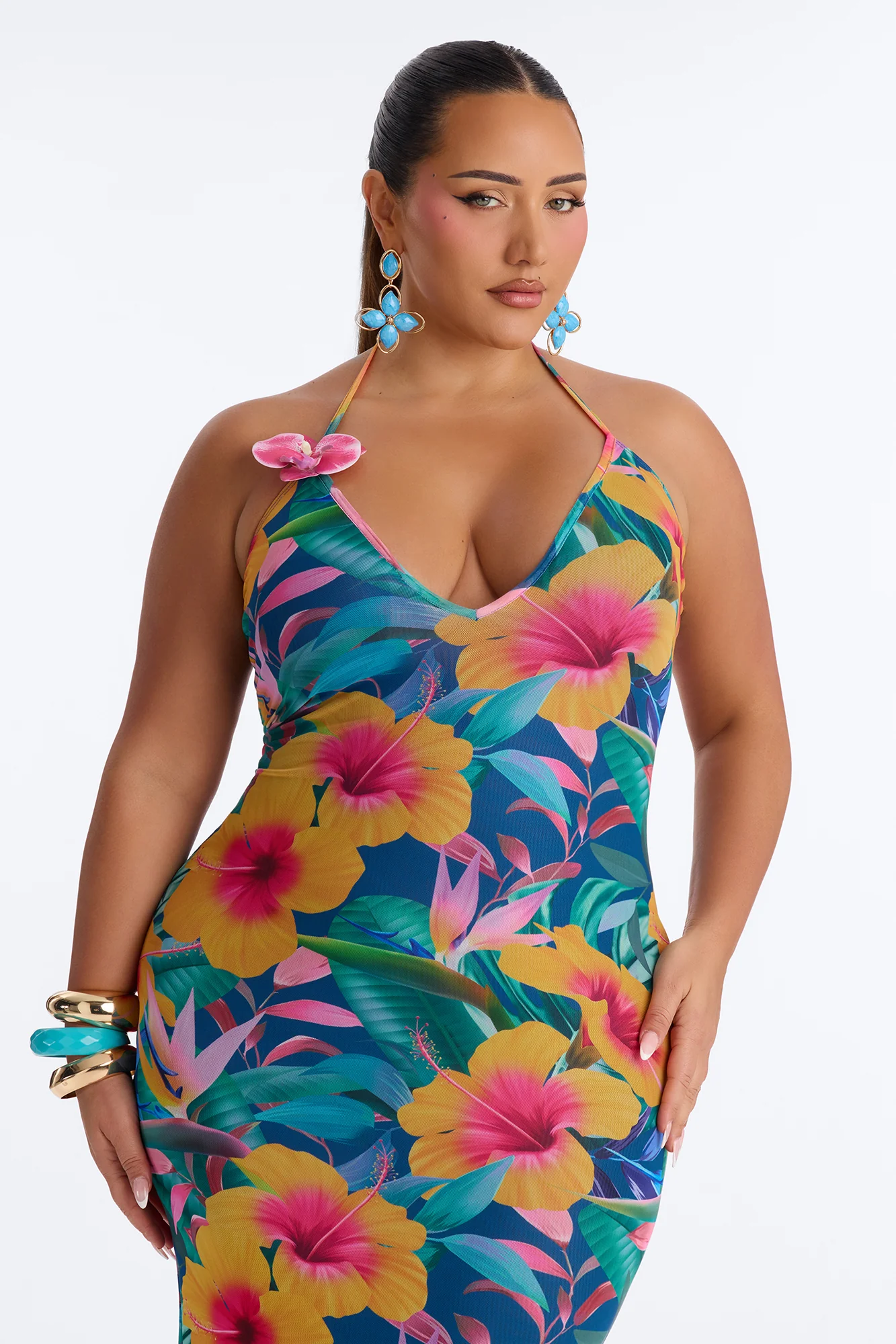 Malia Halter Mesh Maxi Dress - Blue/combo - Image 6