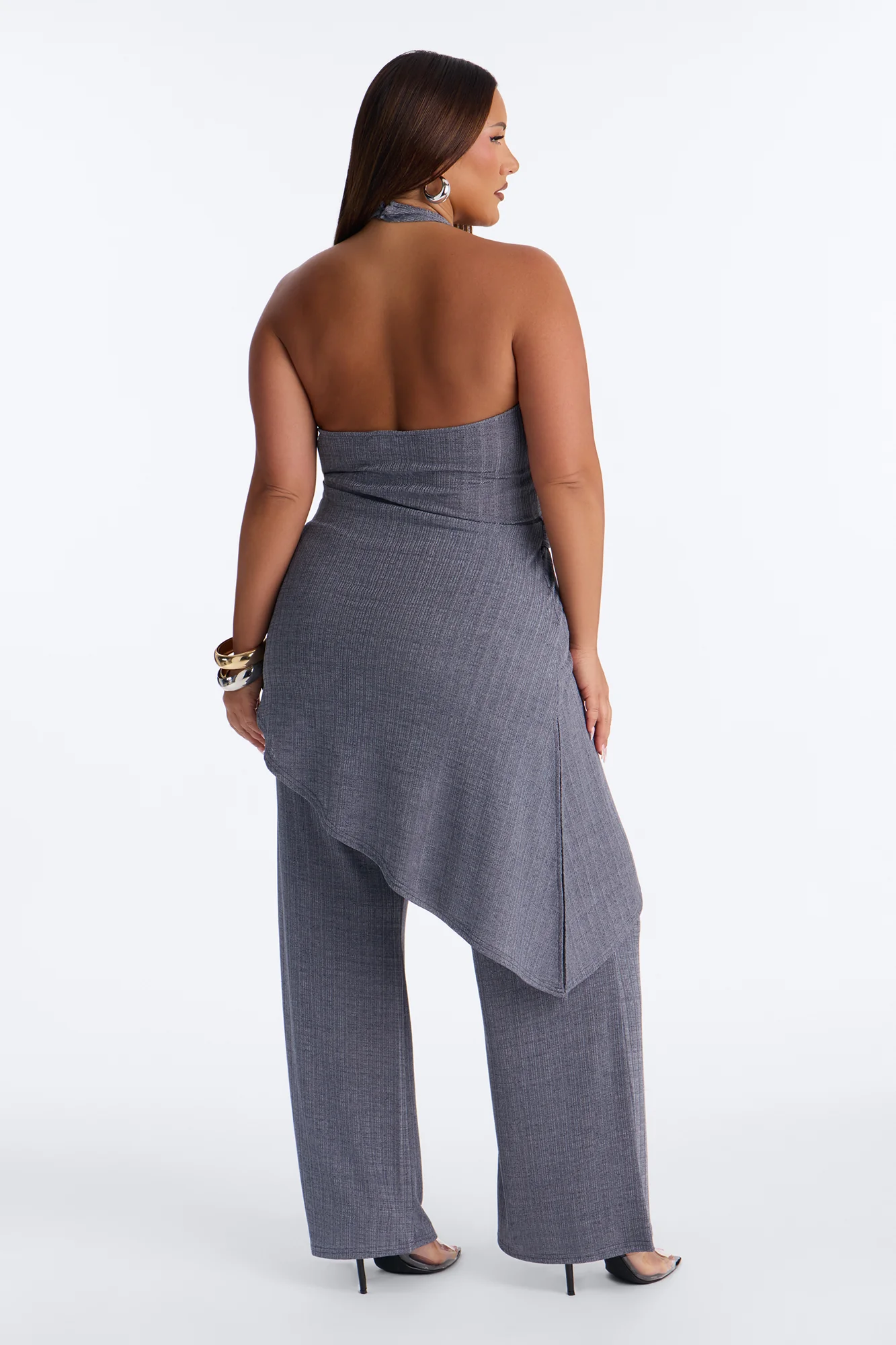 Malia Slinky Plunge Halter Pant Set - Grey - Image 7