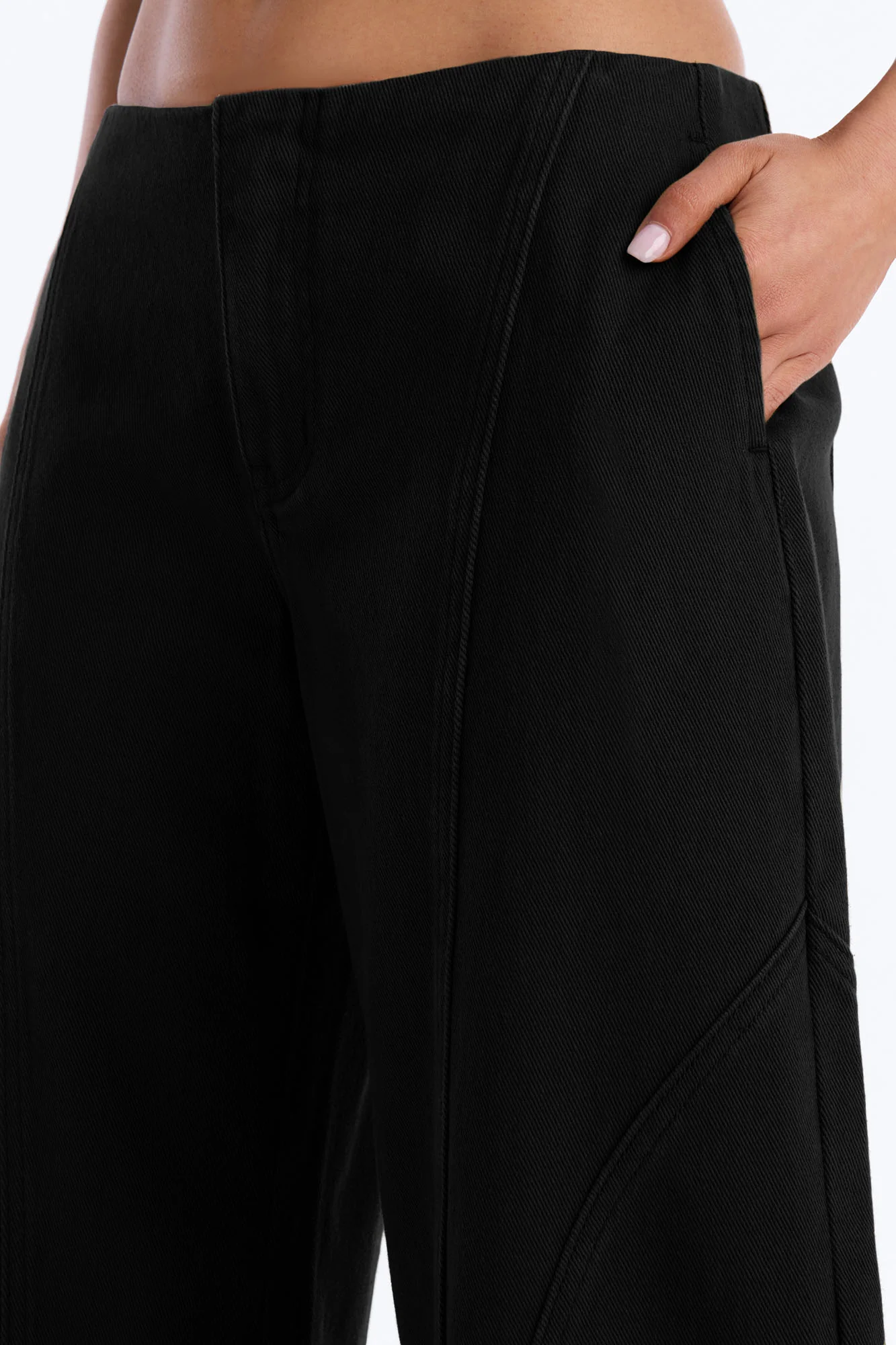Maliah Low Rise Twill Barrel Leg Pants - Black - Image 3