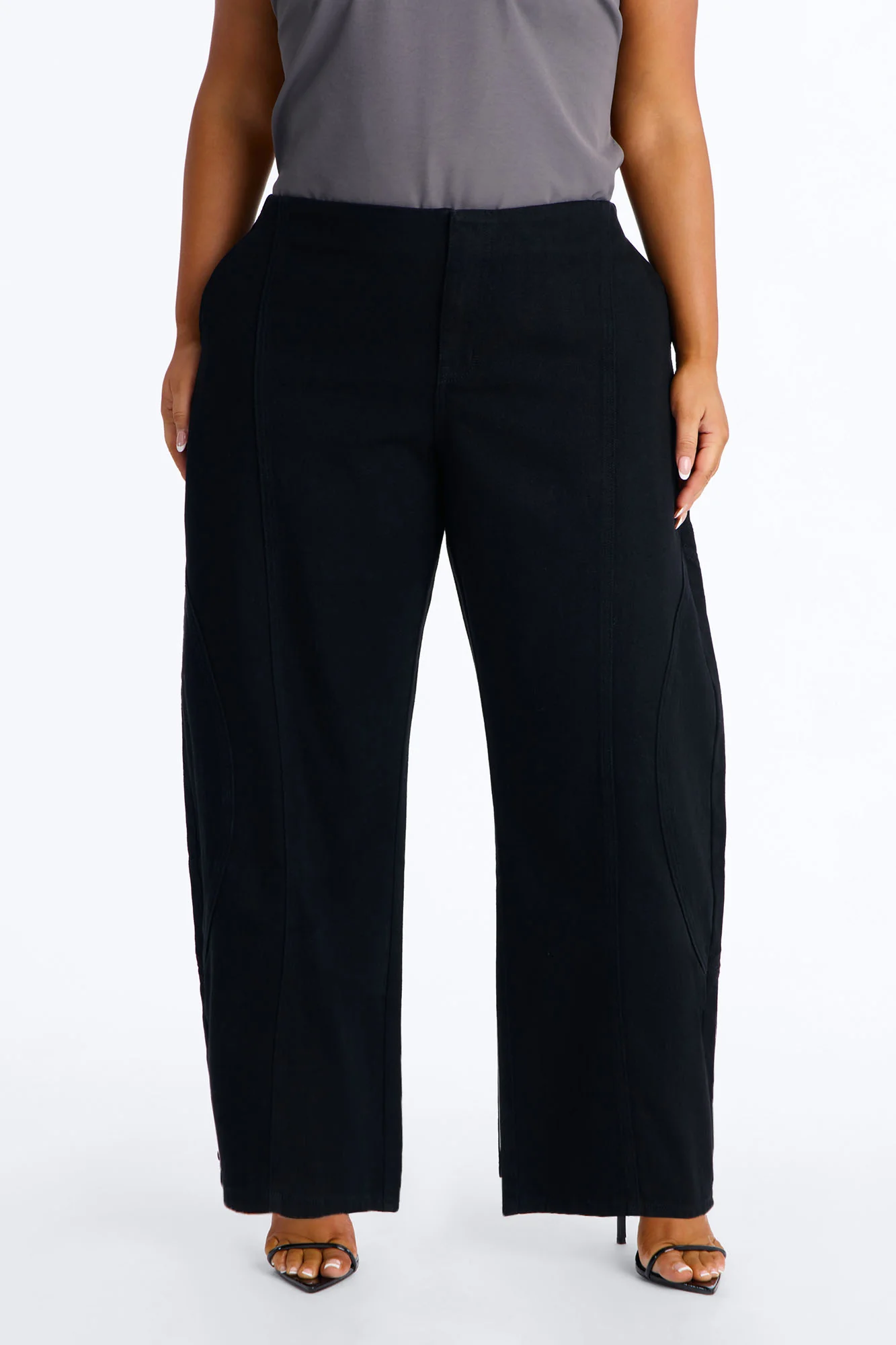 Maliah Low Rise Twill Barrel Leg Pants - Black - Image 6