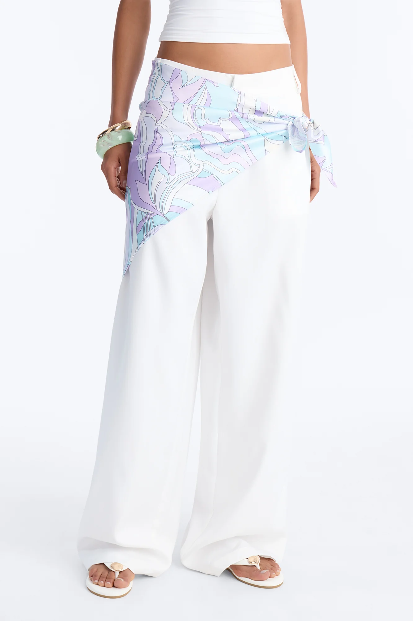 Malibu Days Scarf Belted Trouser Pant - White/combo - Image 2