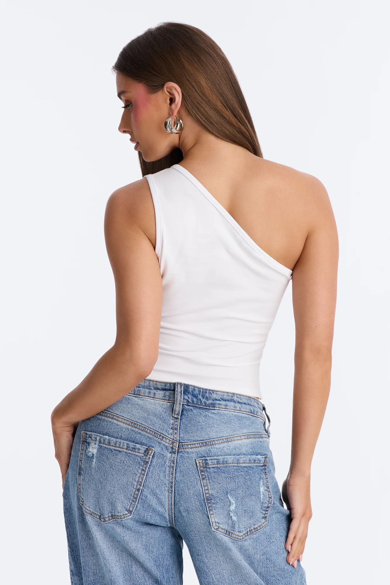 Malika Ruched One Shoulder Sleeveless Top - White - Image 4