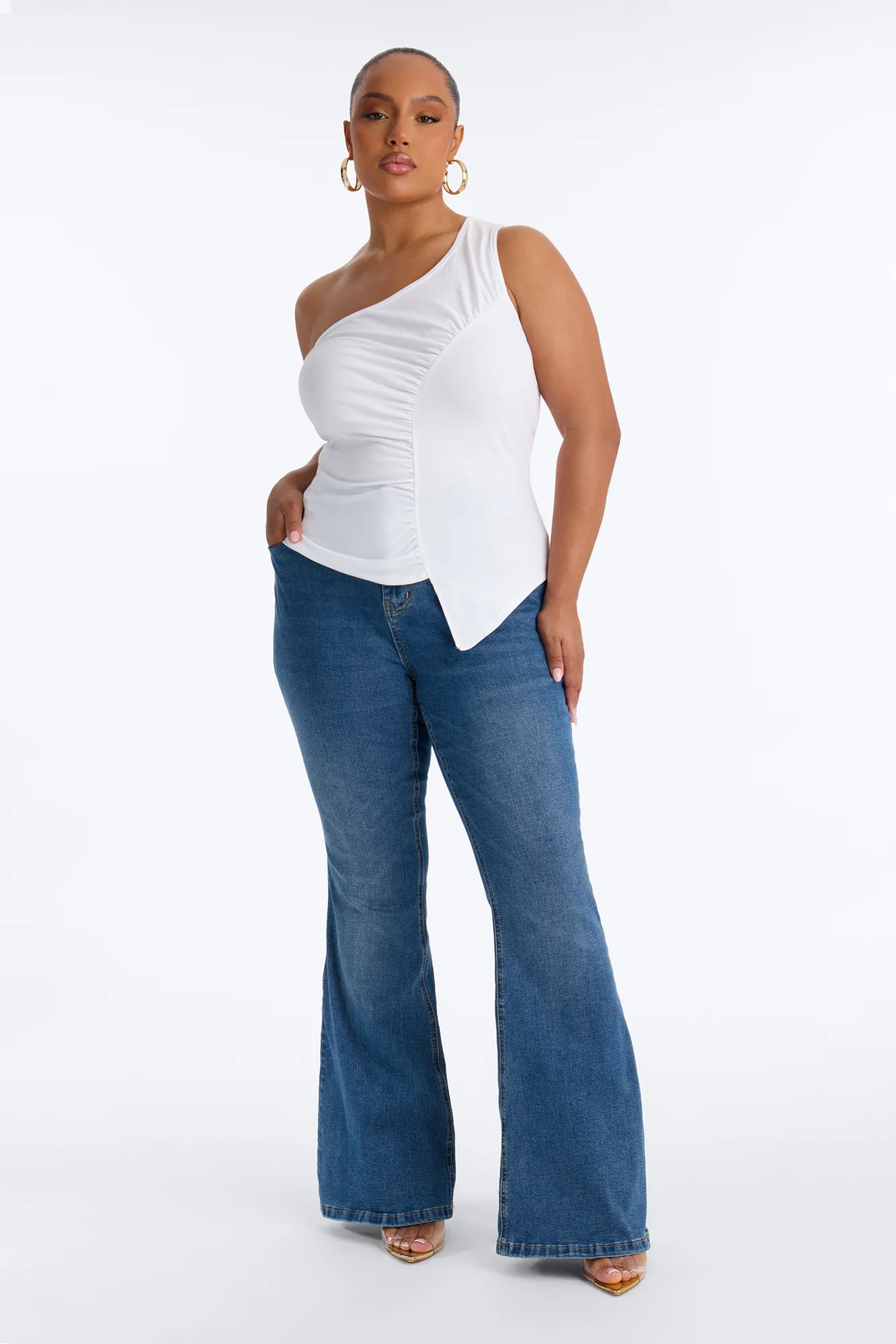 Malika Ruched One Shoulder Sleeveless Top - White - Image 6