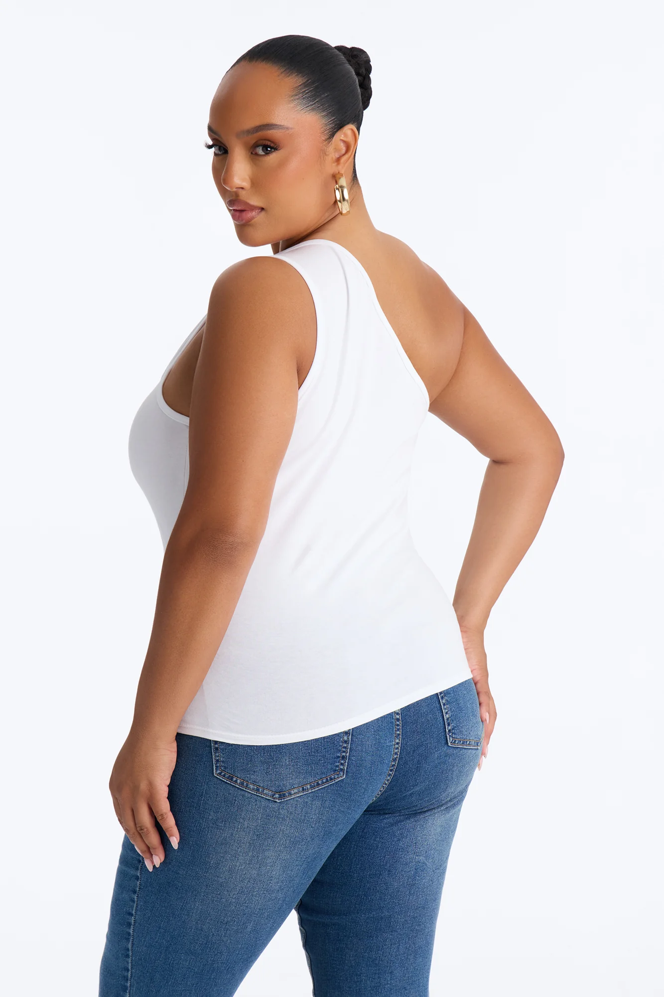 Malika Ruched One Shoulder Sleeveless Top - White - Image 8