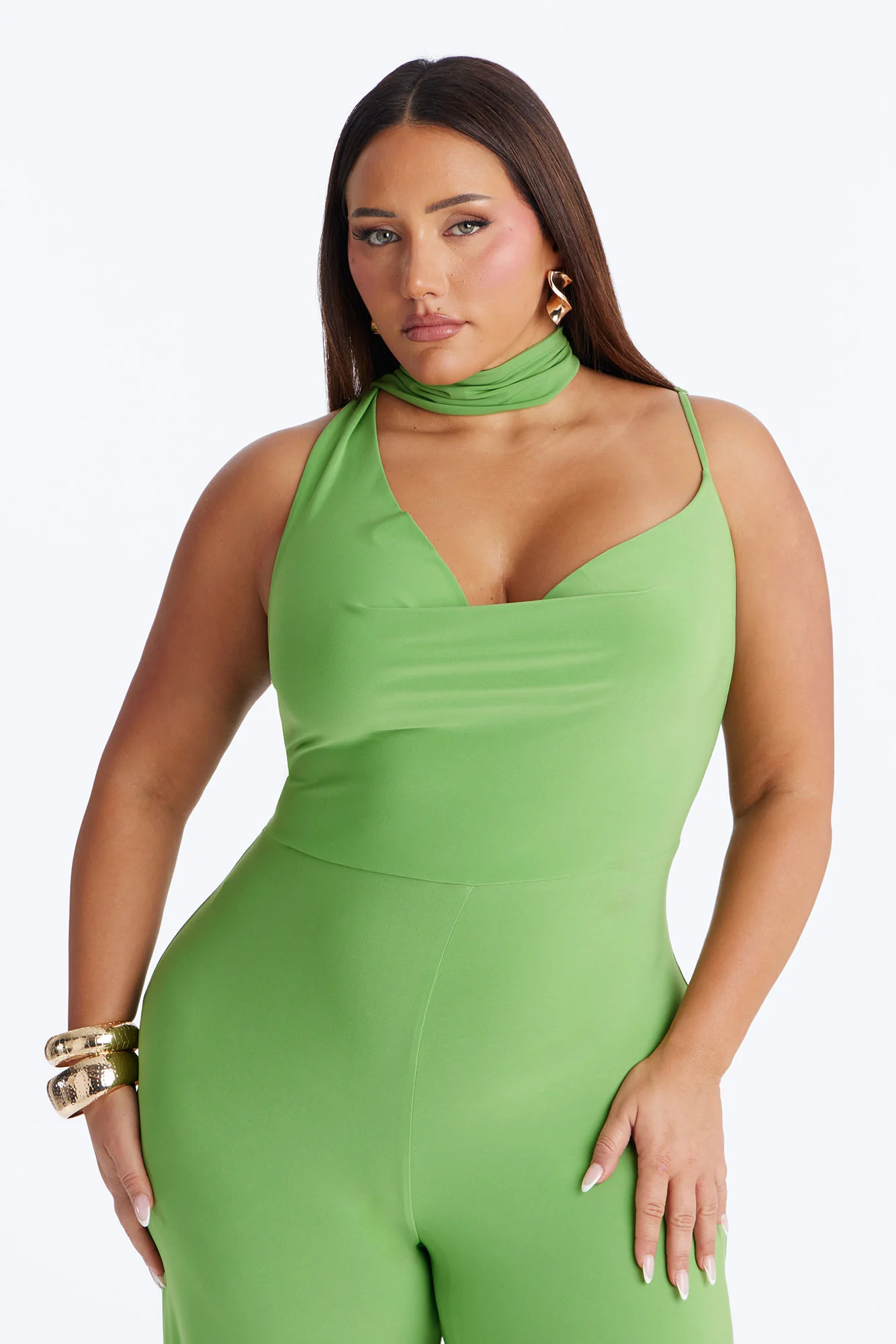 Maliyah Draped Scarf Wide Leg Jumpsuit - Green - Image 5