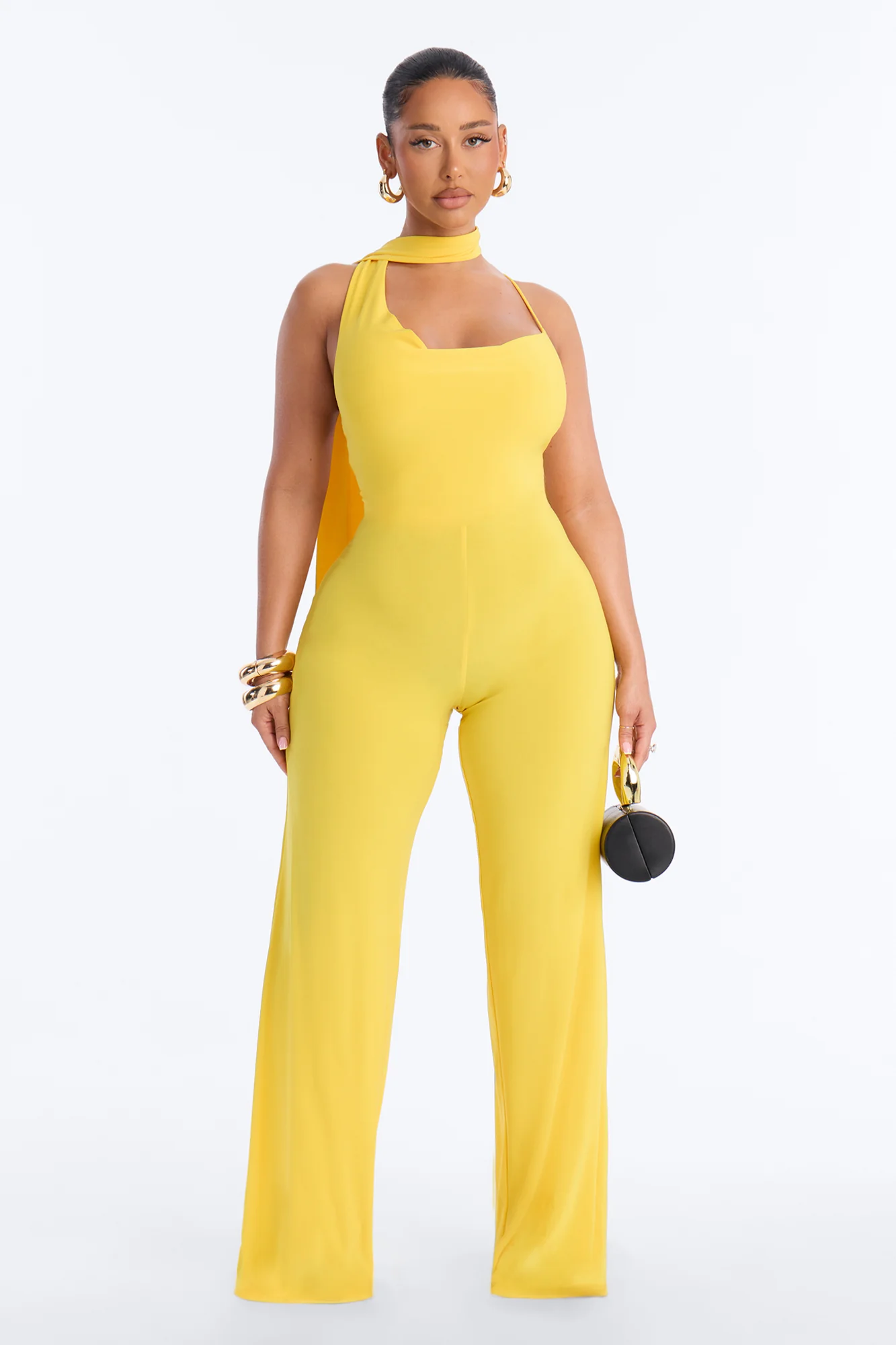 Maliyah Draped Scarf Wide Leg Jumpsuit - Yellow