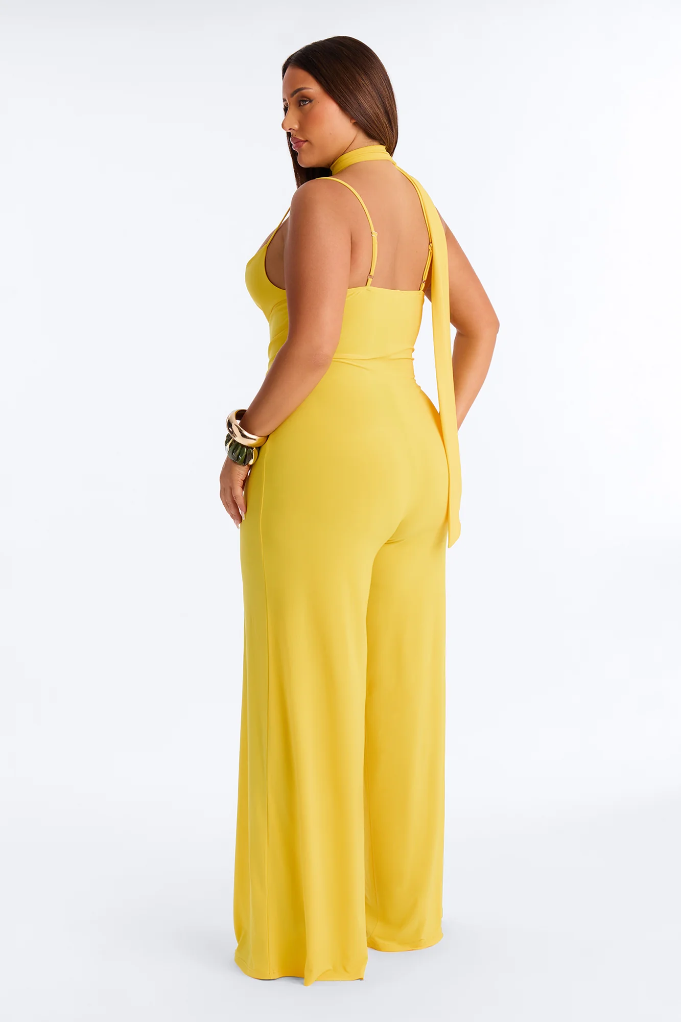 Maliyah Draped Scarf Wide Leg Jumpsuit - Yellow - Image 7