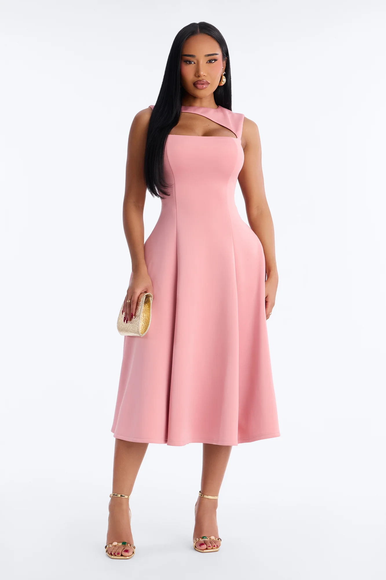 Mallie A Line Midi Dress - Mauve - Image 2