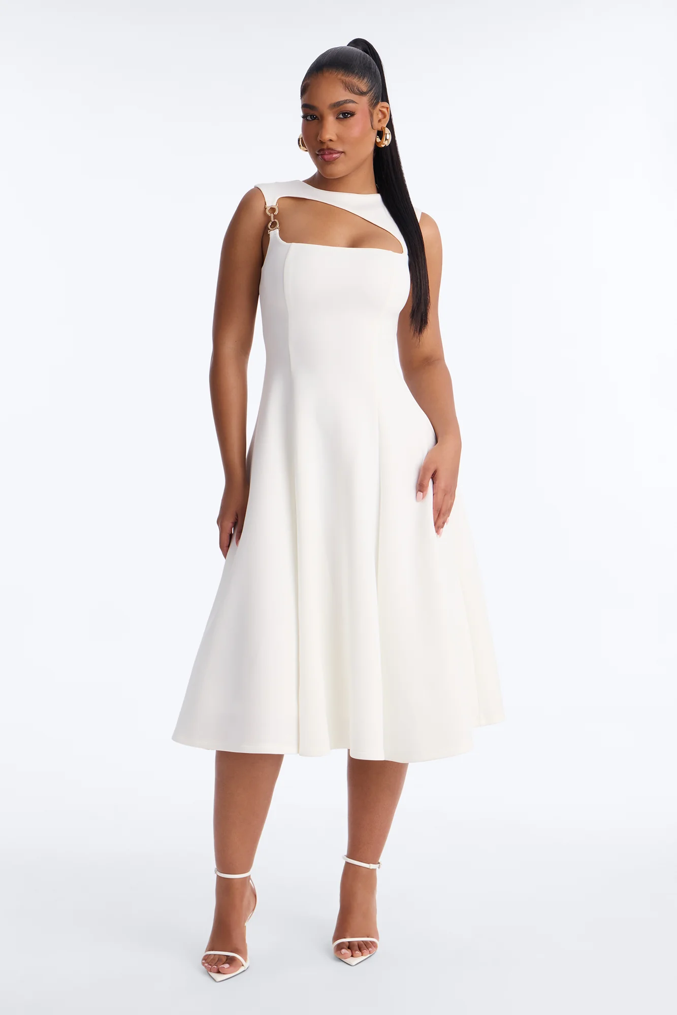Mallie A Line Midi Dress - White