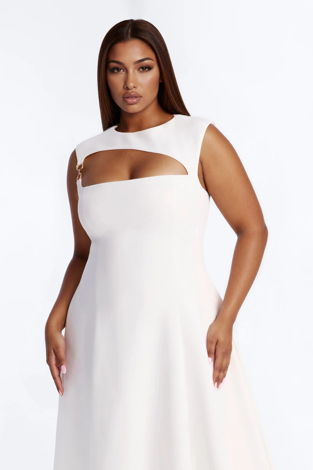 Mallie A Line Midi Dress - White - Image 6