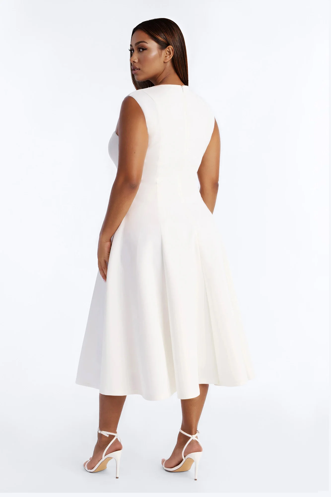 Mallie A Line Midi Dress - White - Image 8