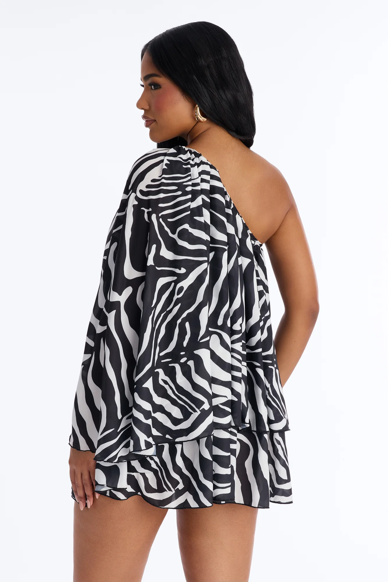 Mallory Cape Chiffon Mini Dress - Black/White - Image 3