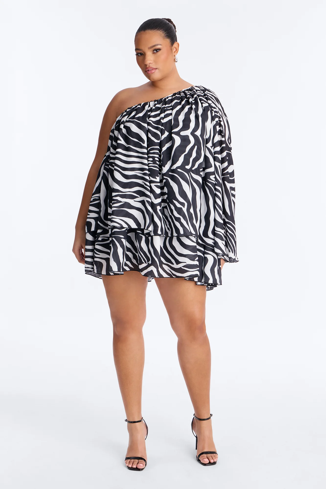 Mallory Cape Chiffon Mini Dress - Black/White - Image 4
