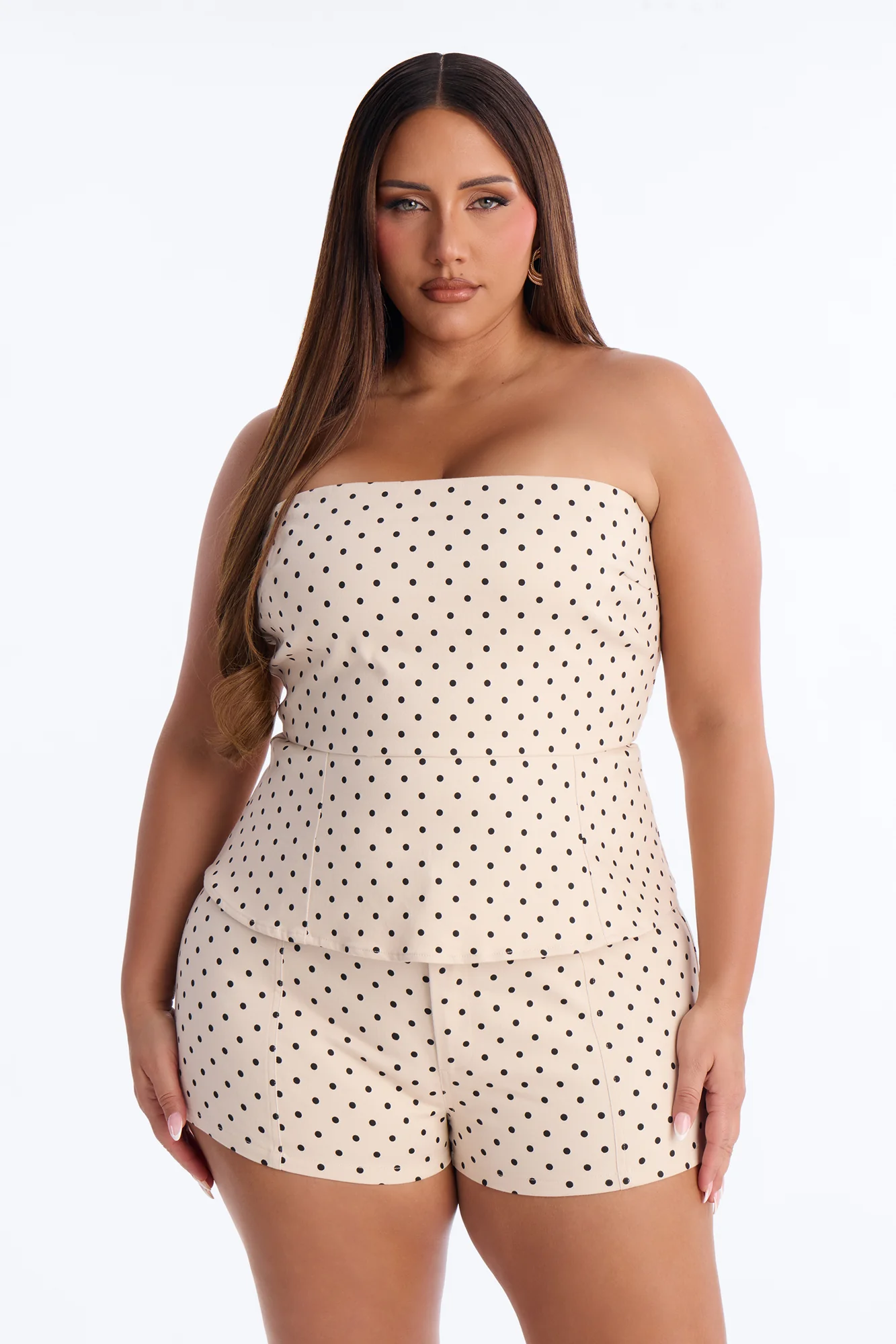 Mallory Twill Polka Dot Peplum Tube Top - Cream/combo - Image 5