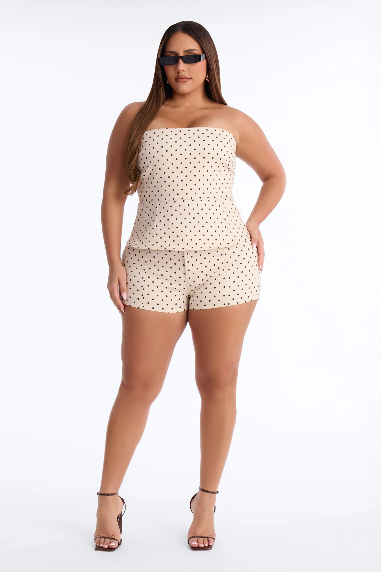 Mallory Twill Polka Dot Peplum Tube Top - Cream/combo - Image 6