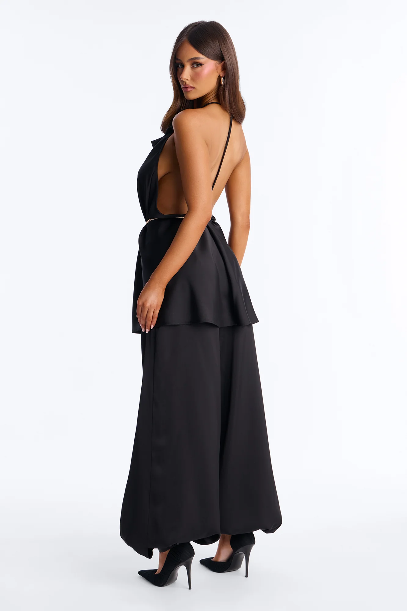 Malu Satin Halter Balloon Pant Set - Black - Image 4