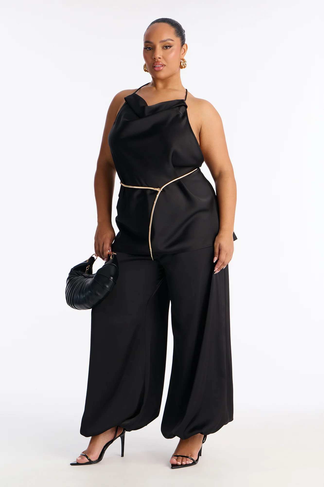 Malu Satin Halter Balloon Pant Set - Black - Image 5