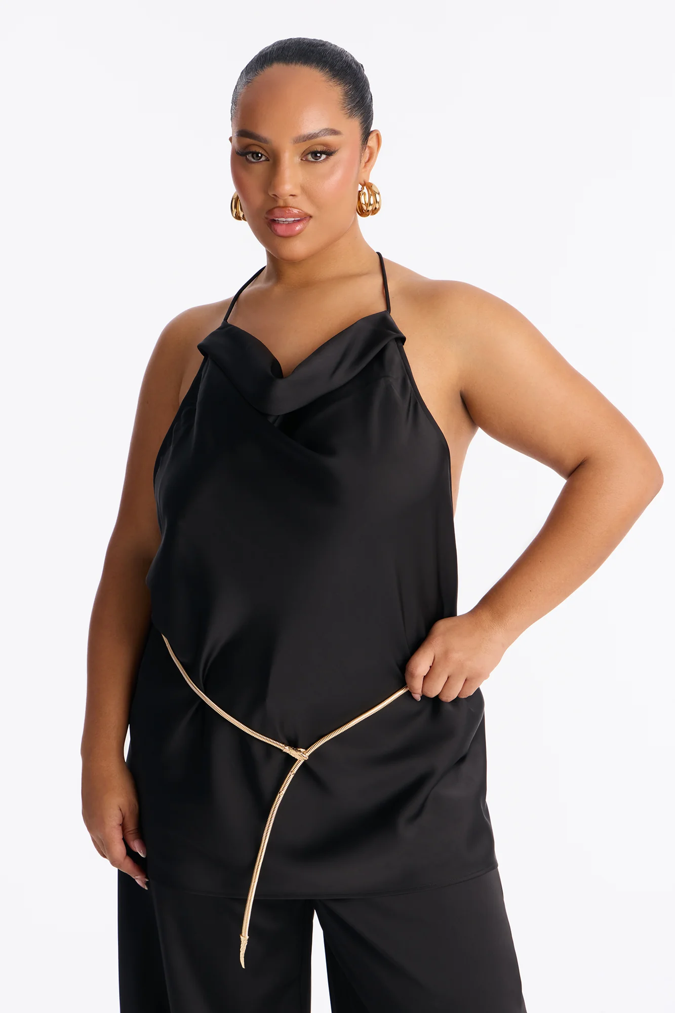 Malu Satin Halter Balloon Pant Set - Black - Image 6