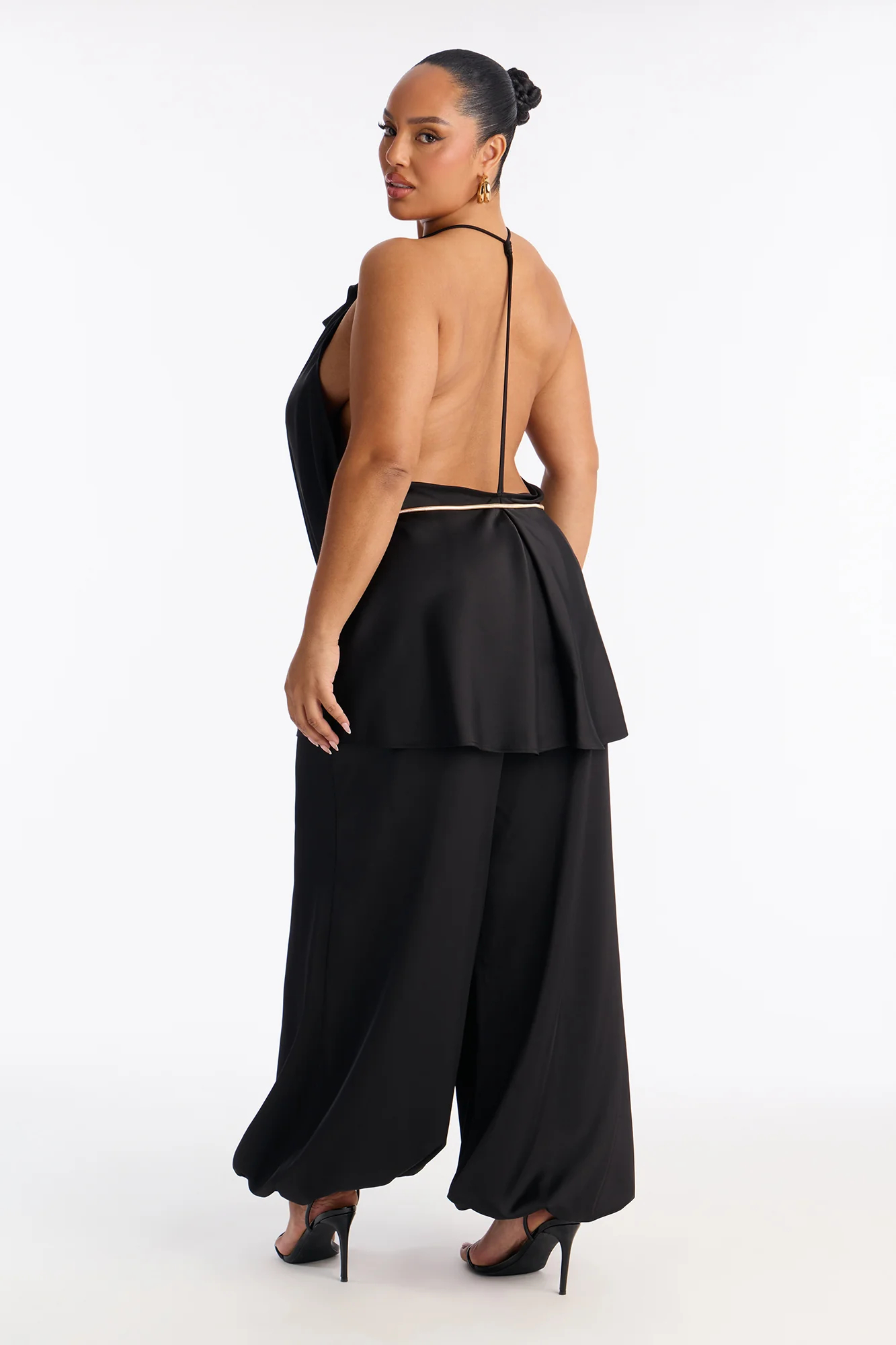 Malu Satin Halter Balloon Pant Set - Black - Image 8