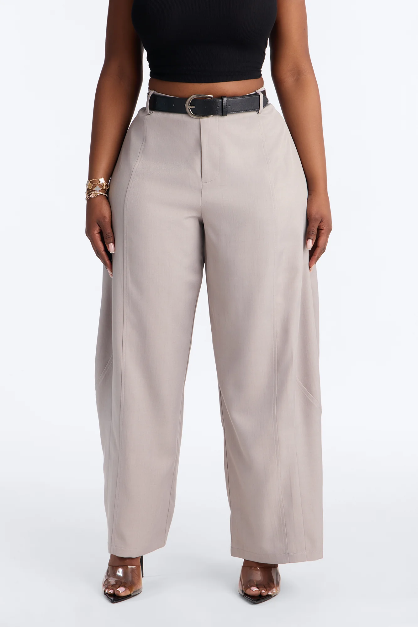 Maple Barrel Leg Belted Trouser - Grey - Image 2