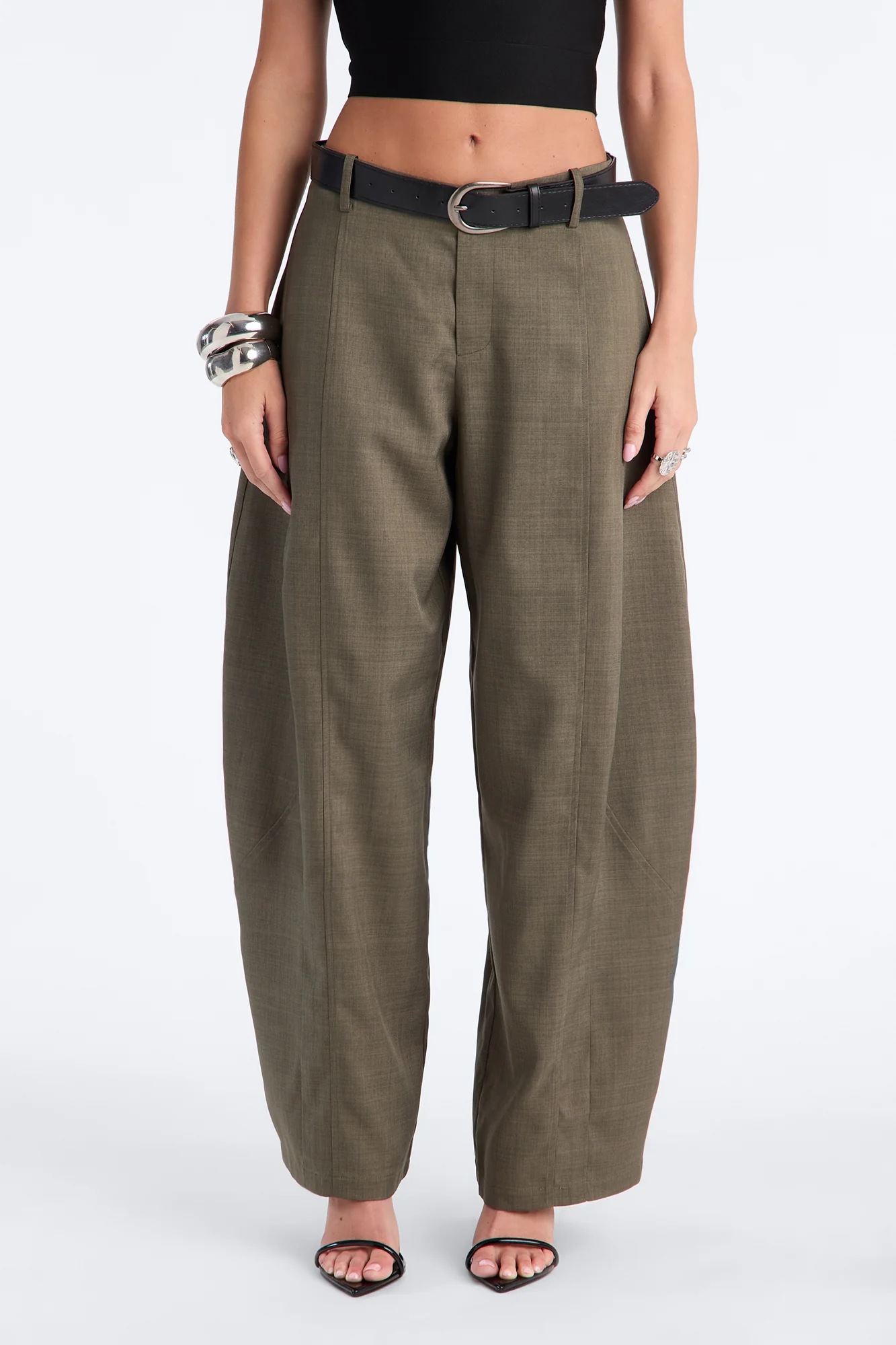 Maple Barrel Leg Belted Trouser - Olive - Image 2