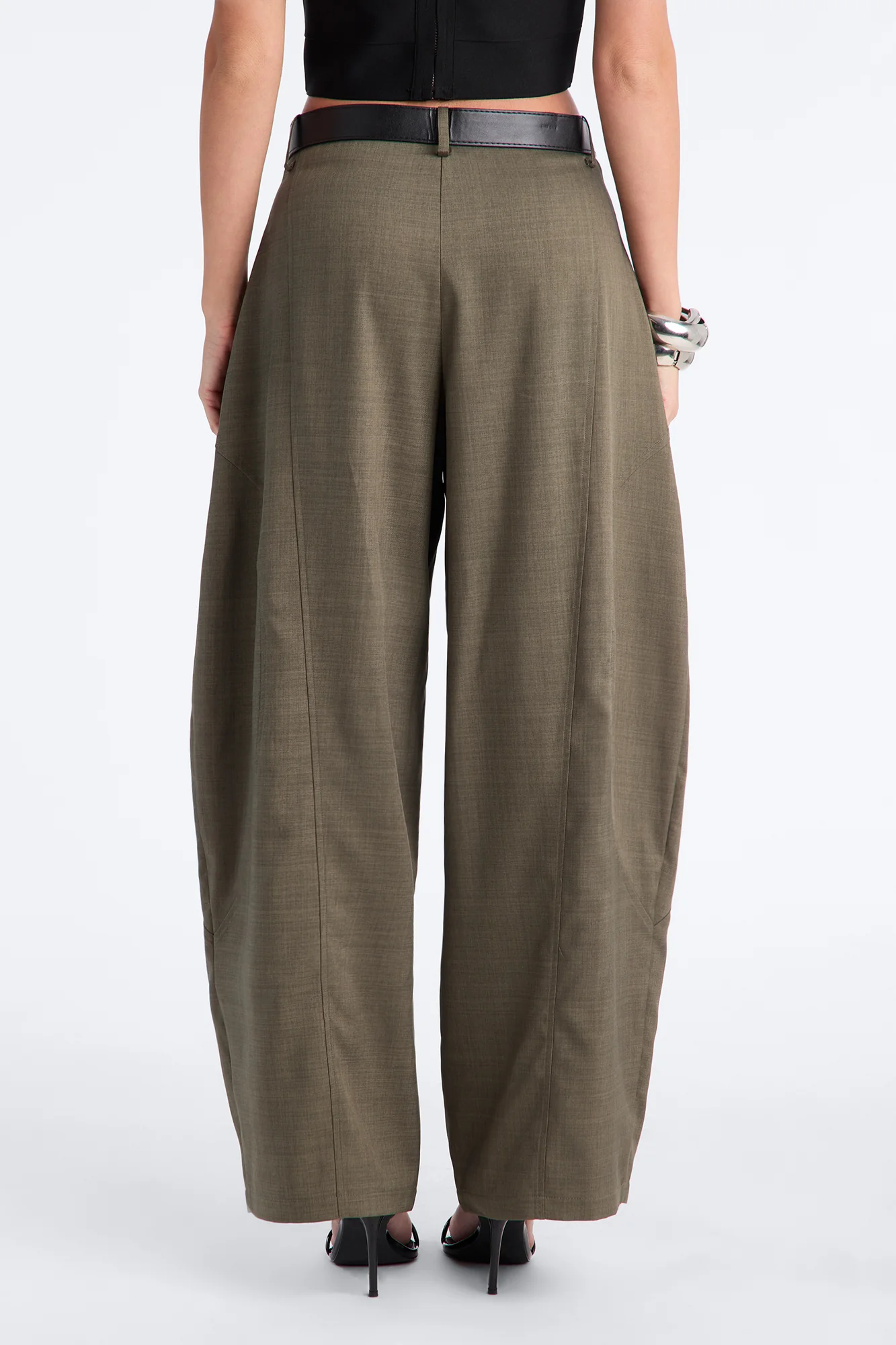 Maple Barrel Leg Belted Trouser - Olive - Image 3