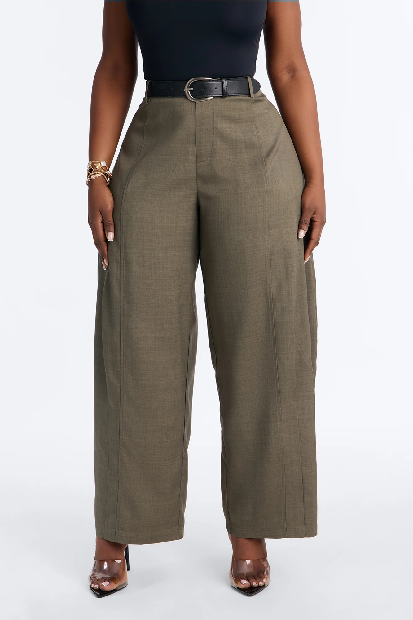 Maple Barrel Leg Belted Trouser - Olive - Image 5