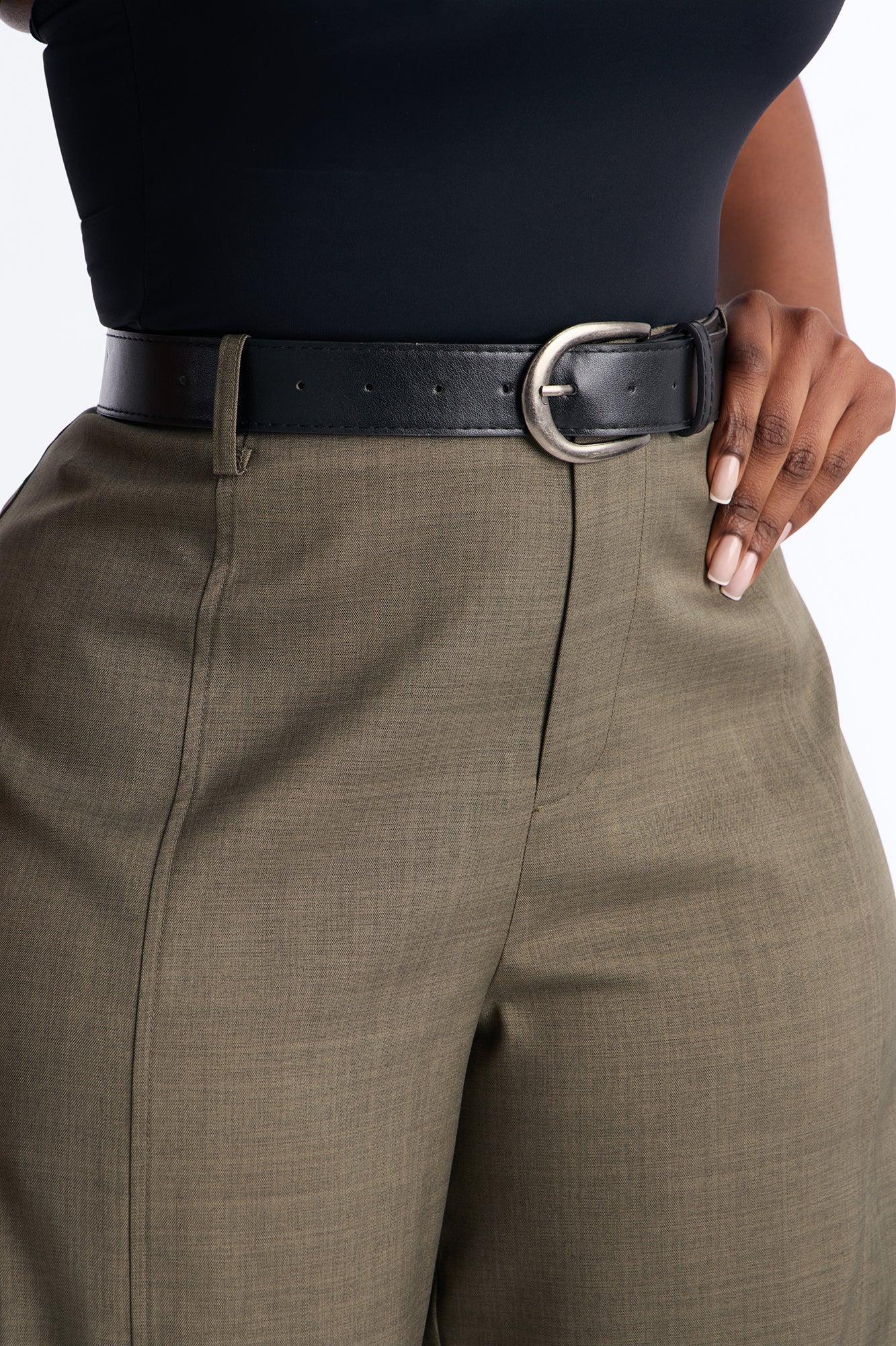 Maple Barrel Leg Belted Trouser - Olive - Image 6