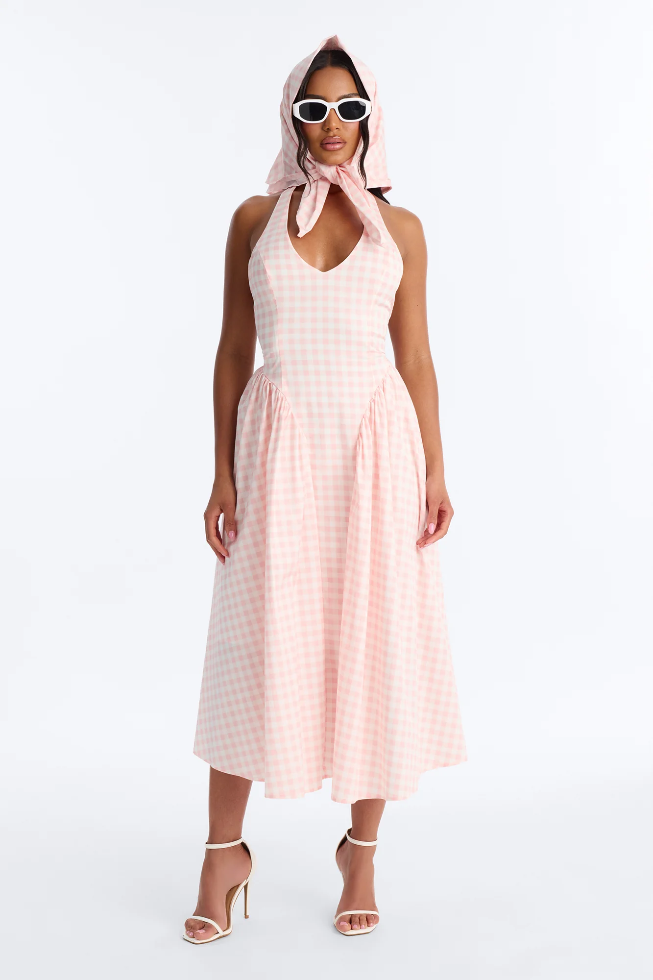 Mara Corset Gingham Midi Dress - Pink/combo