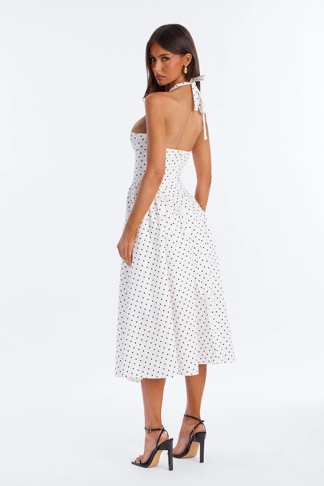 Mara Corset Polka Dot Midi Dress - White/Black - Image 5
