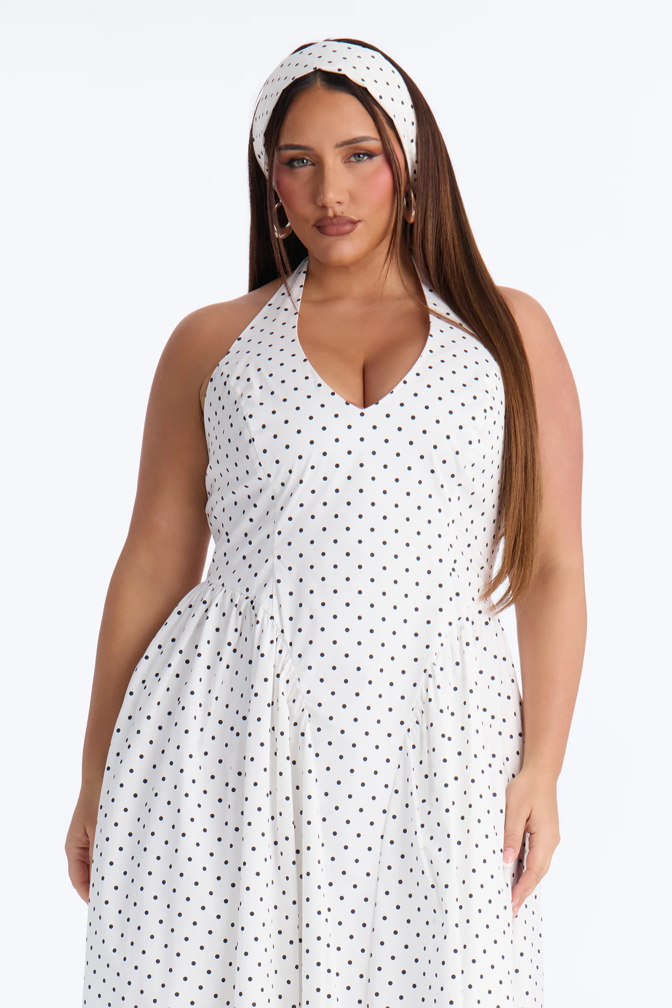 Mara Corset Polka Dot Midi Dress - White/Black - Image 7