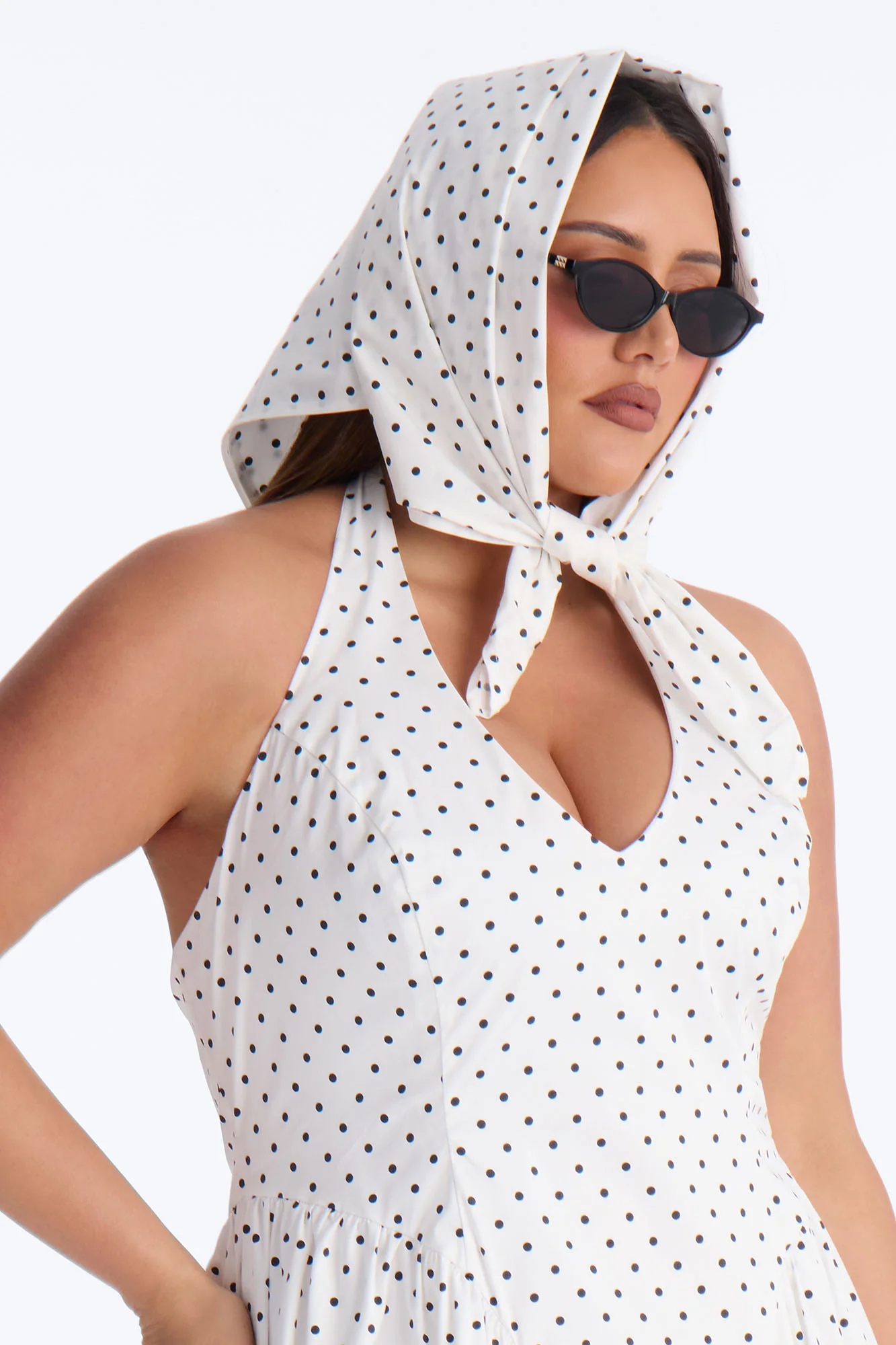 Mara Corset Polka Dot Midi Dress - White/Black - Image 8
