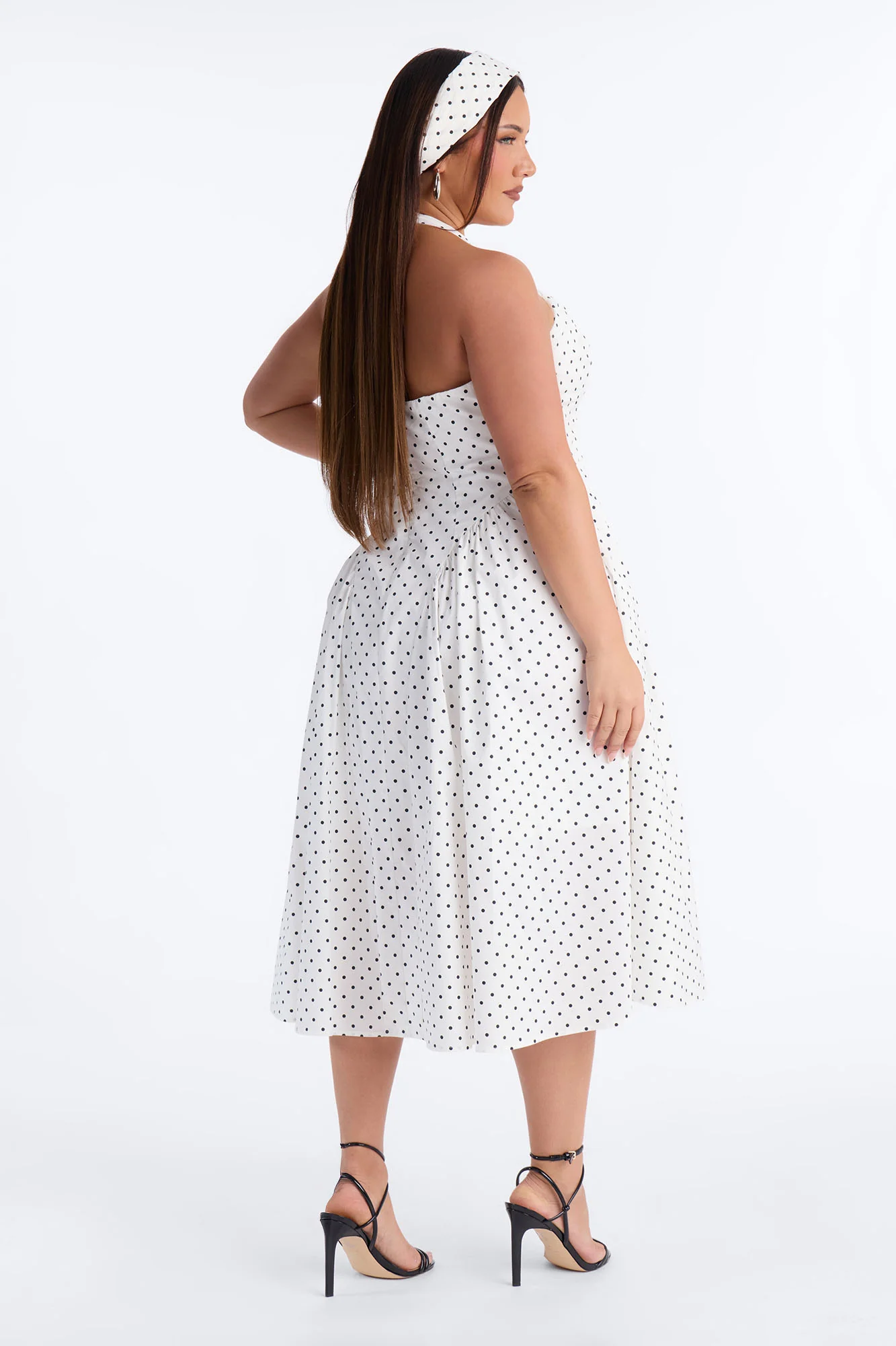 Mara Corset Polka Dot Midi Dress - White/Black - Image 9