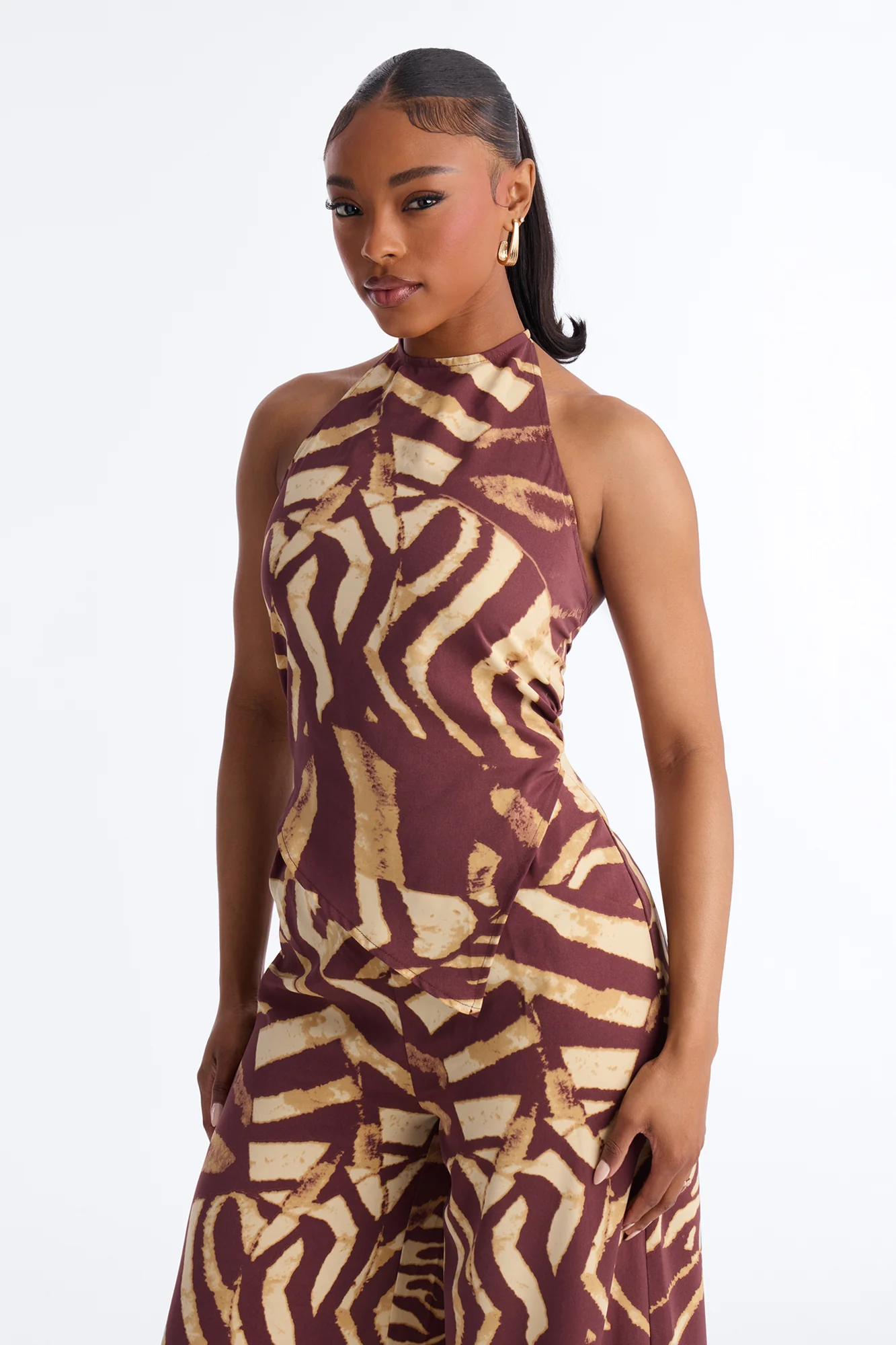 Mara Halter Wide Leg Jumpsuit - Brown/combo - Image 2