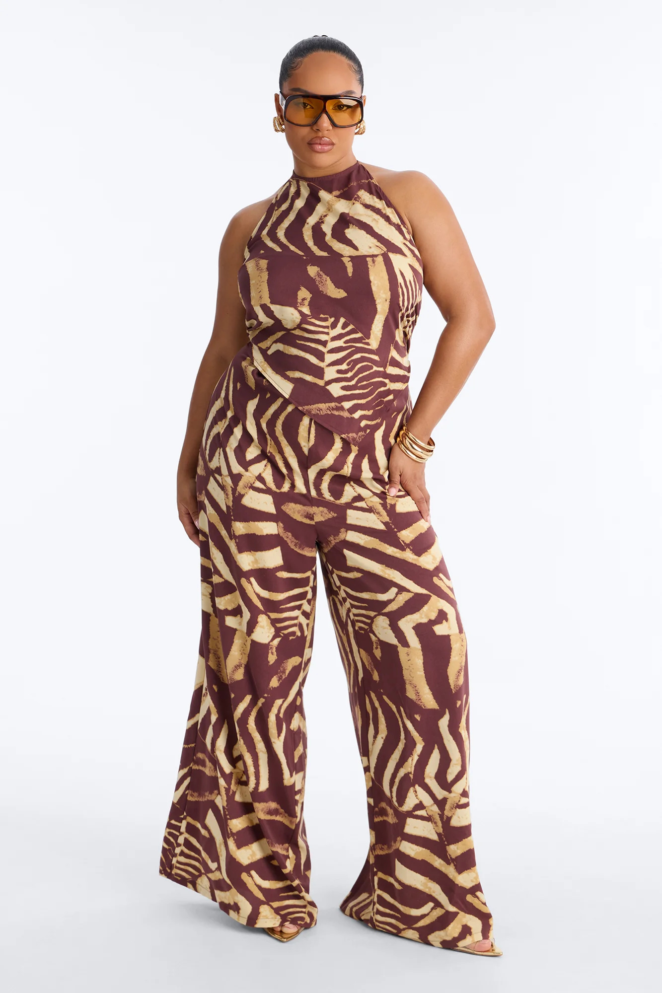 Mara Halter Wide Leg Jumpsuit - Brown/combo - Image 5