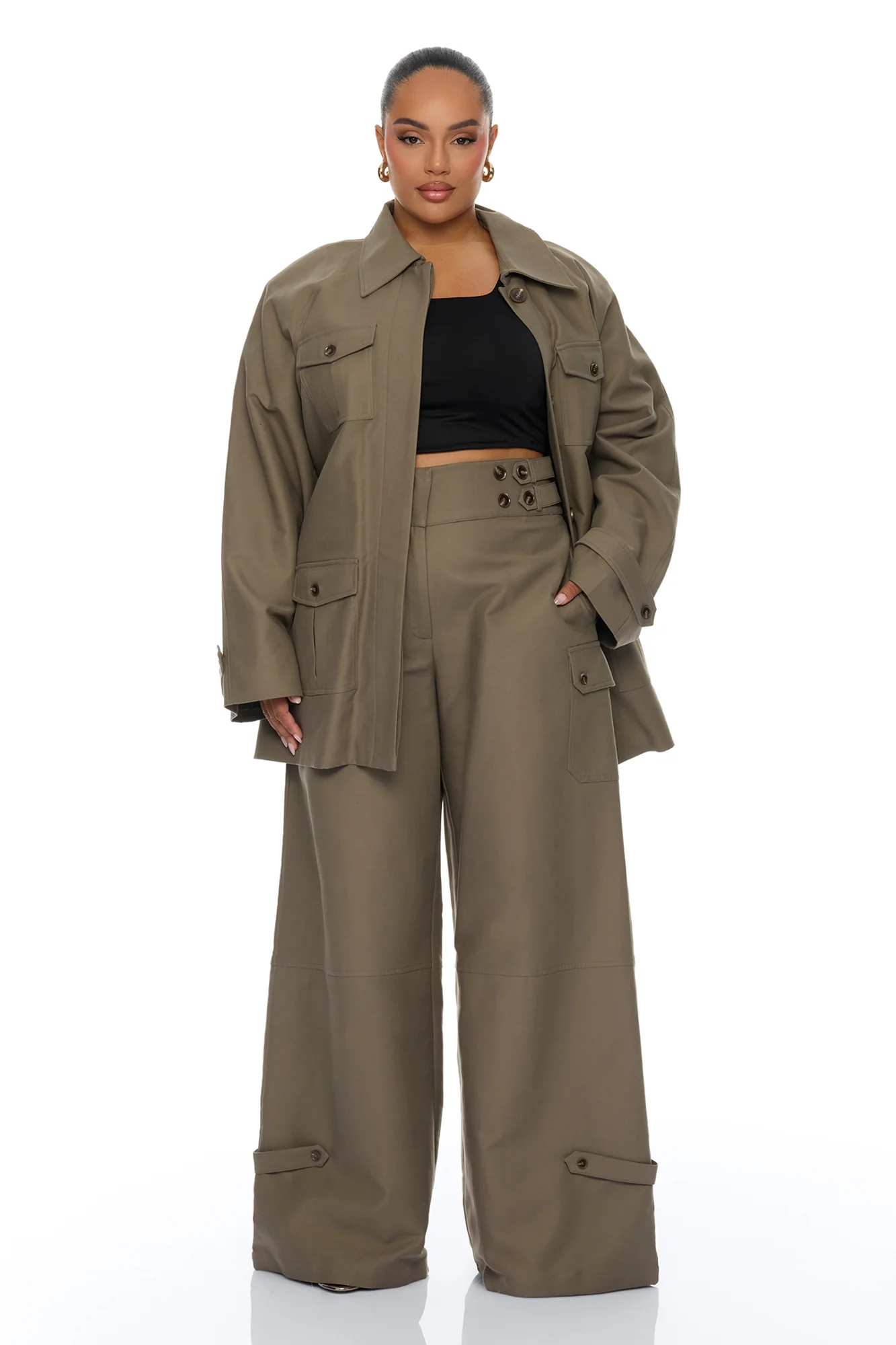 Marcella Cargo Wide Leg Pant - Olive - Image 6