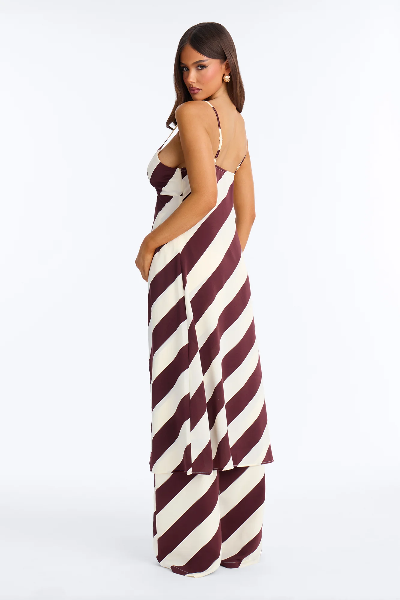 Marcella Striped Satin Pant Set - Chocolate/Combo - Image 5
