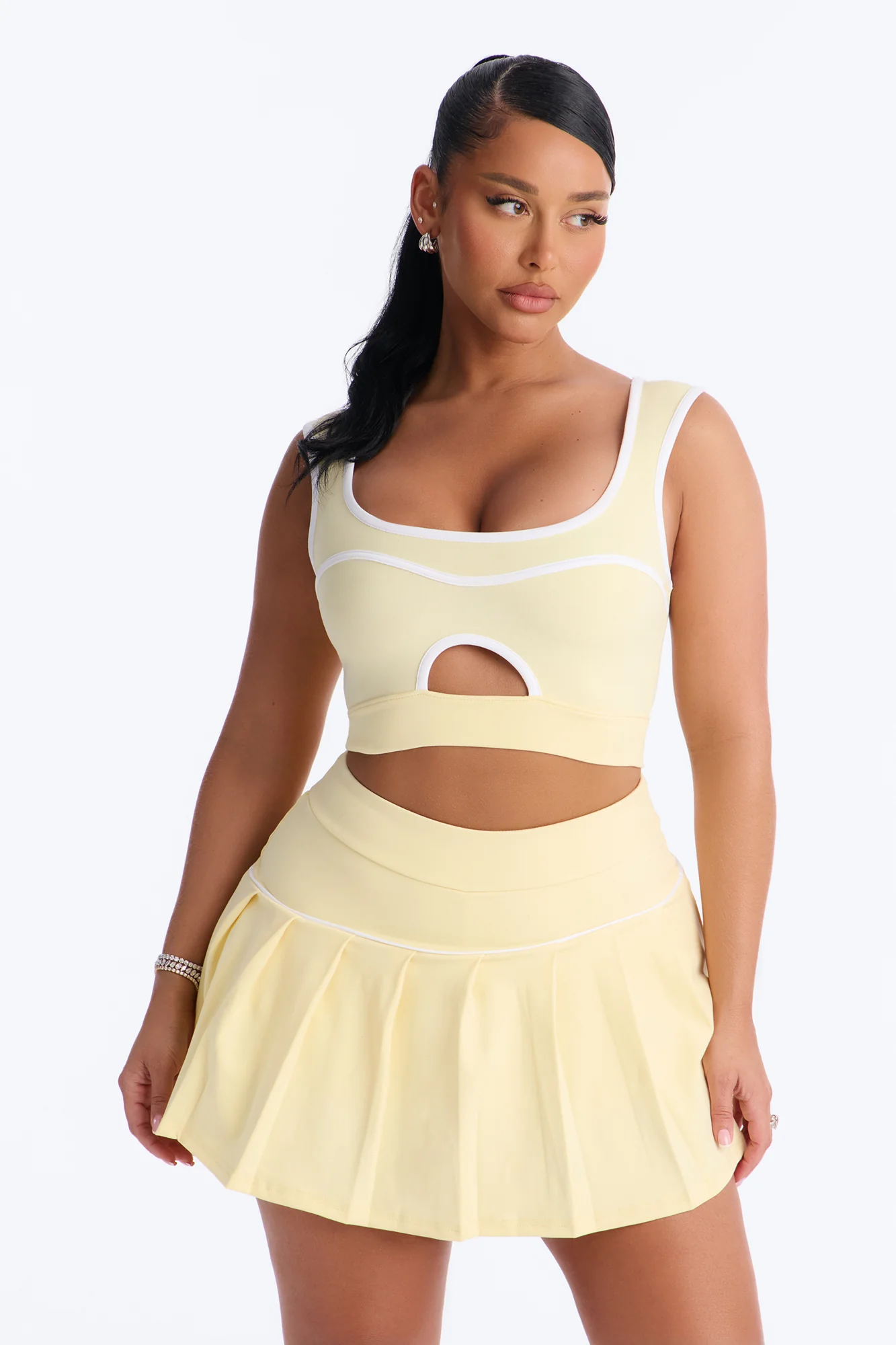 Marcy Pleated Mini Skirt Set - Butter Yellow - Image 2