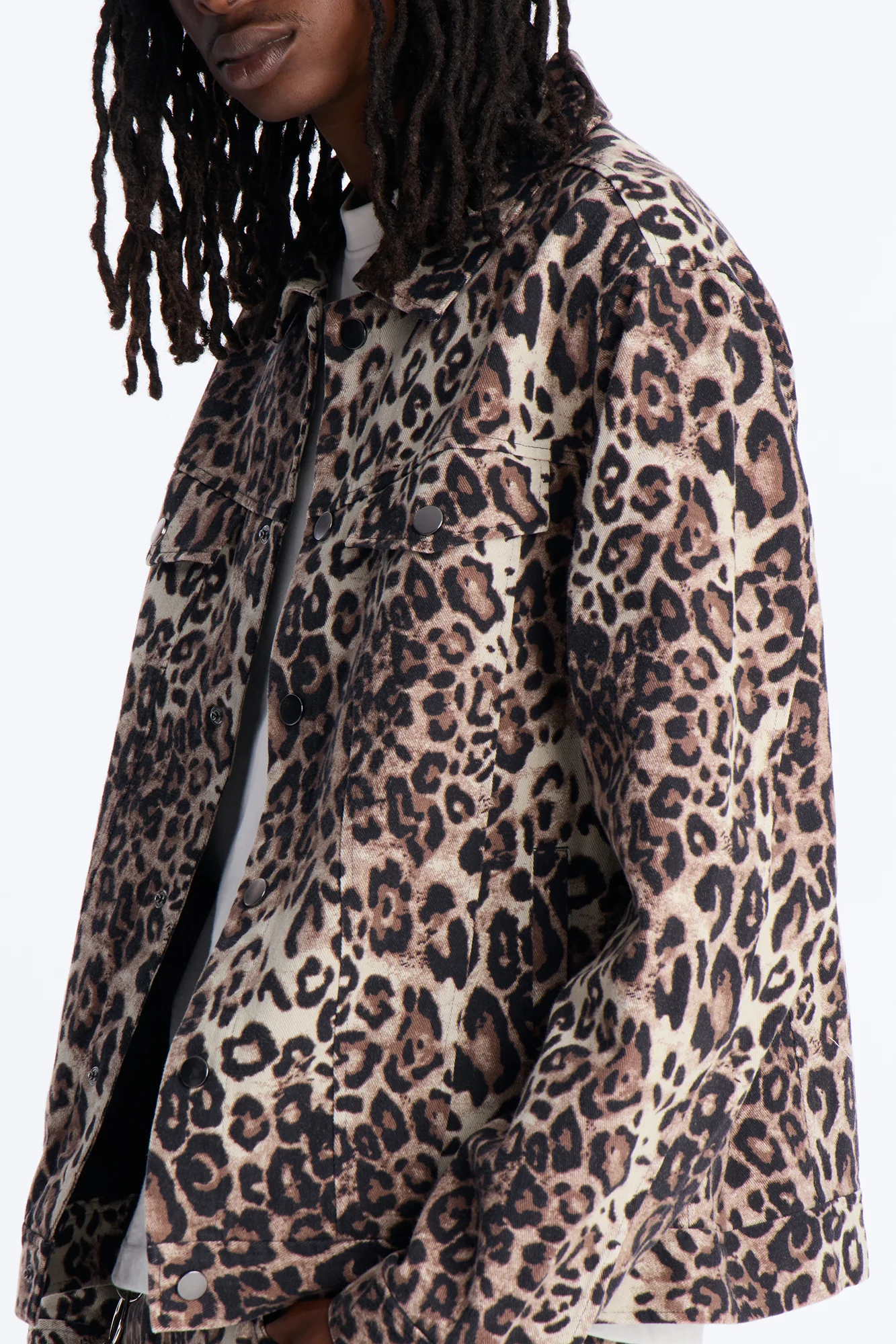 Marcy Wild Leopard Print Trucker Jacket - Brown - Image 3