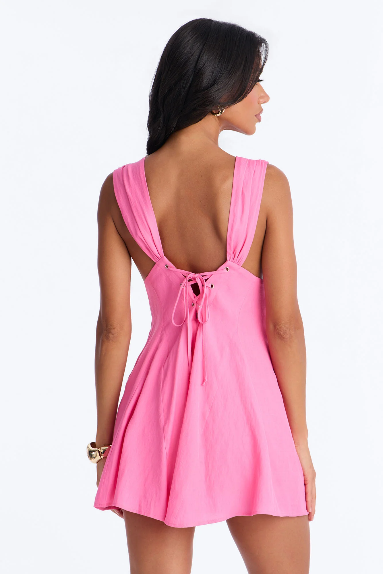 Maren Sleeveless Linen Mini Dress - Pink - Image 4
