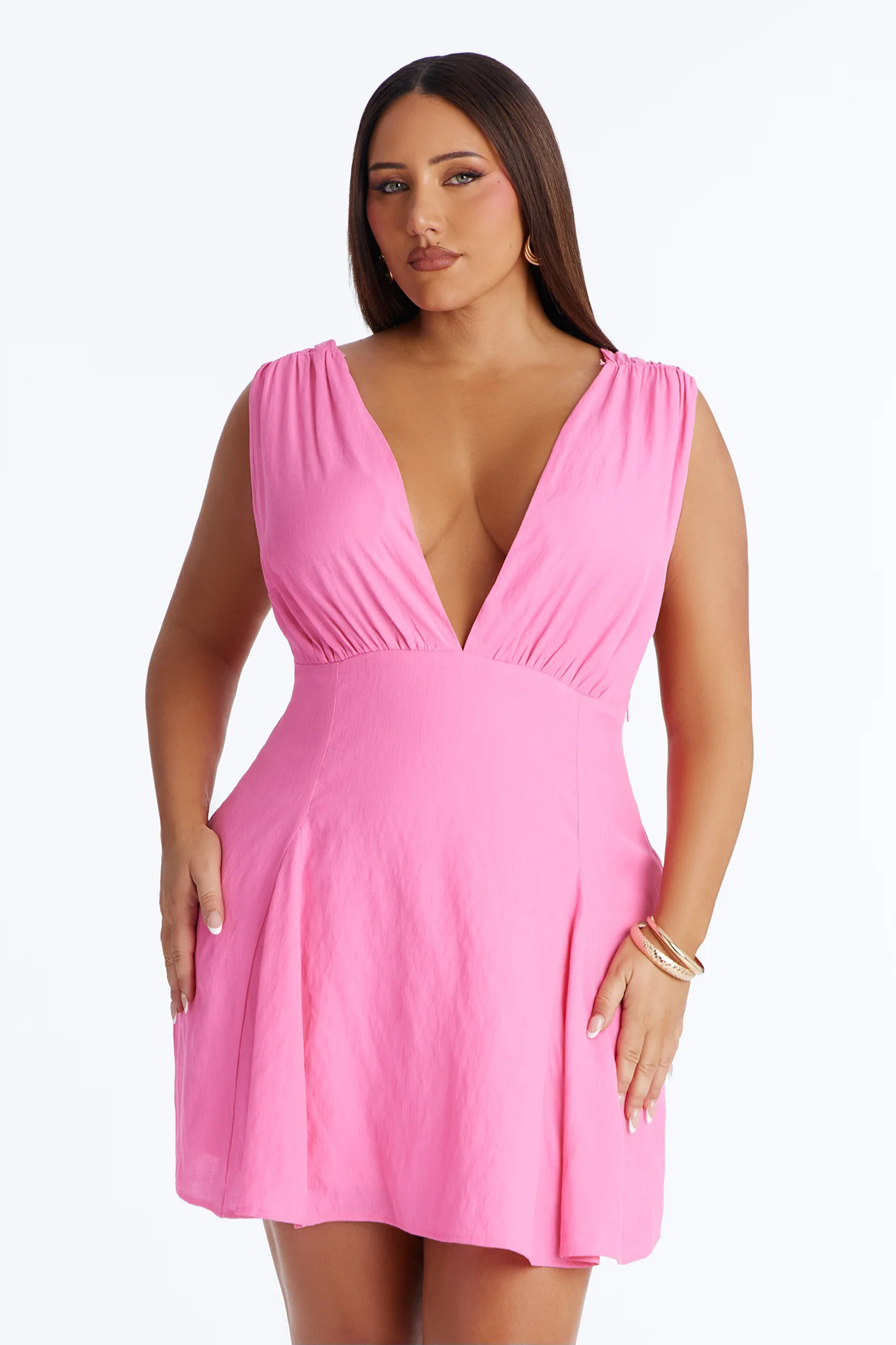 Maren Sleeveless Linen Mini Dress - Pink - Image 5