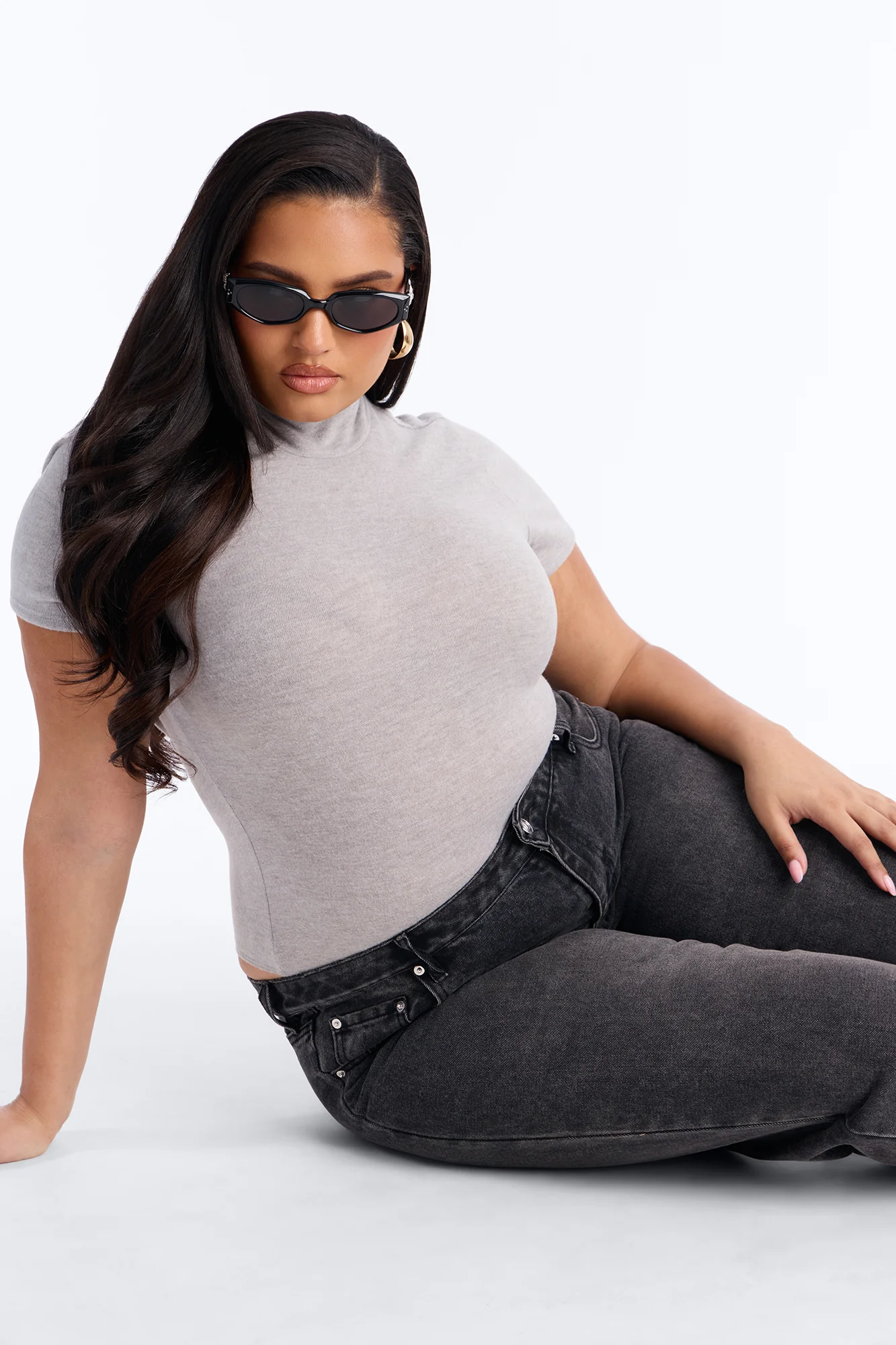 Marenna Mock Neck Short Sleeve Hacci Bodysuit - Grey - Image 8