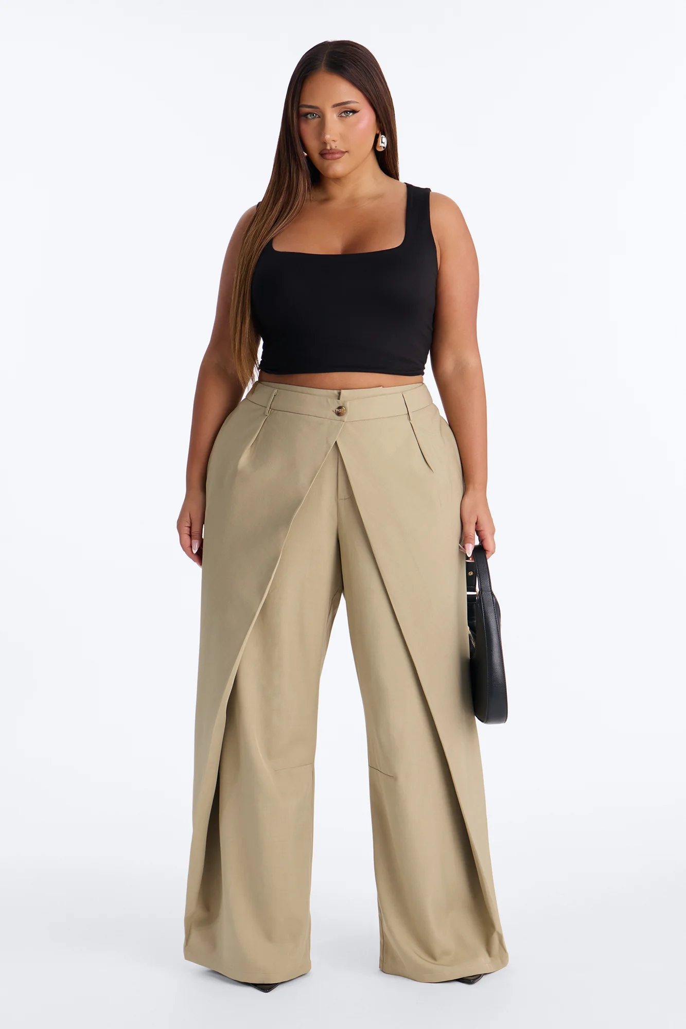 Margaret Solid Wide Leg Front Wrap Trouser Pant - Sage - Image 5