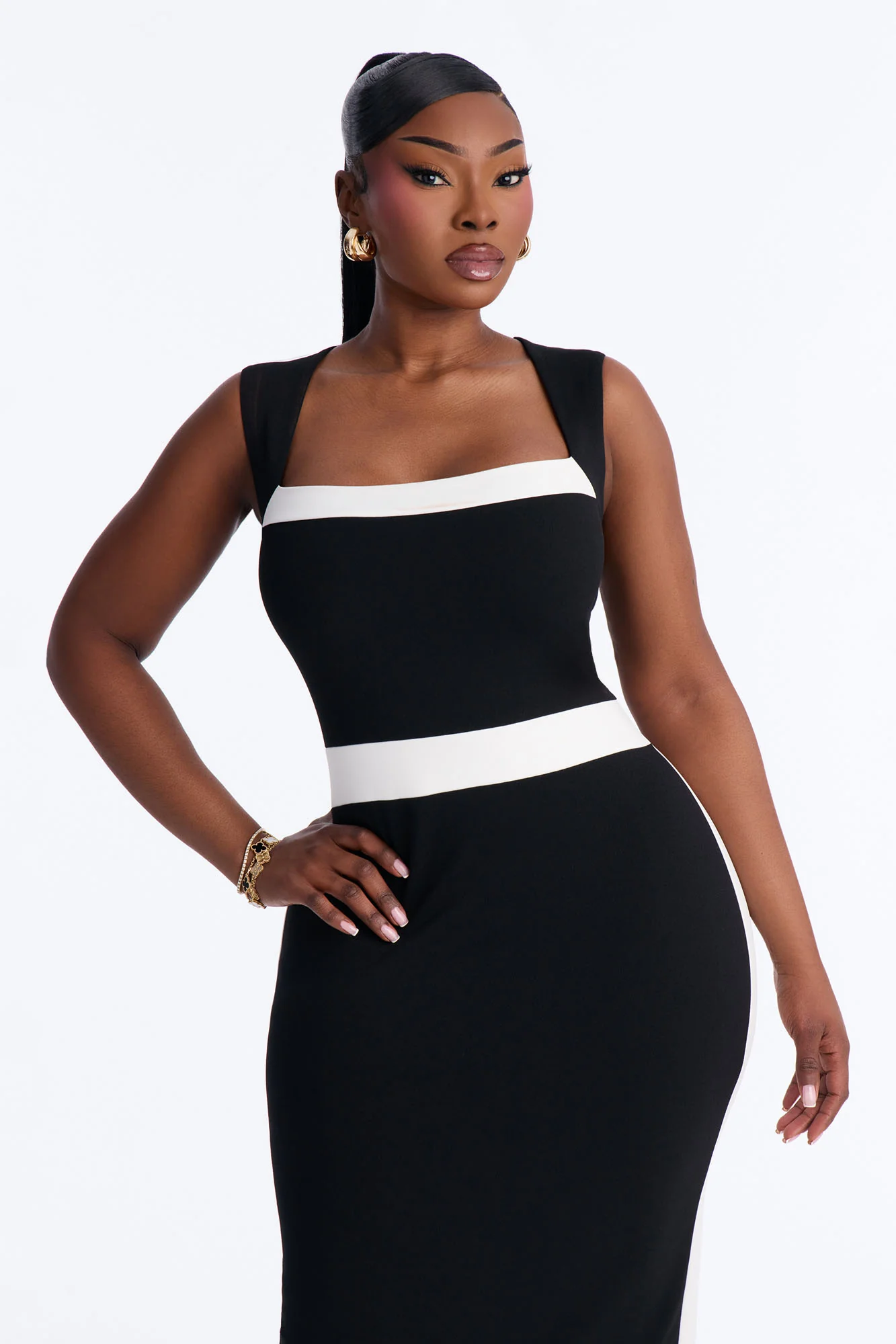 Margot Contrast Bow Midi Dress - Black/White - Image 5