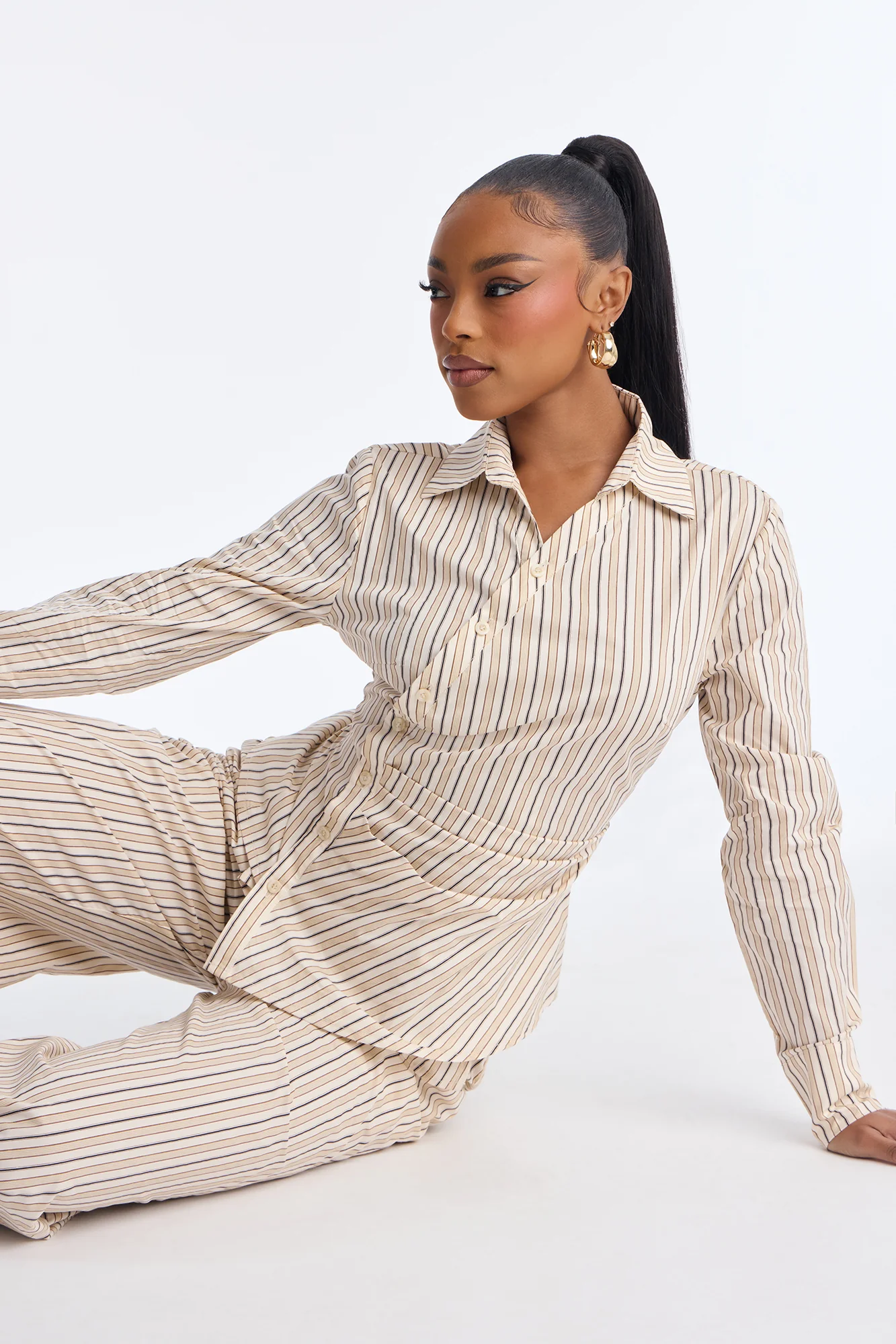 Margot Wrap Pinstripe Pant Set - Cream/combo - Image 2