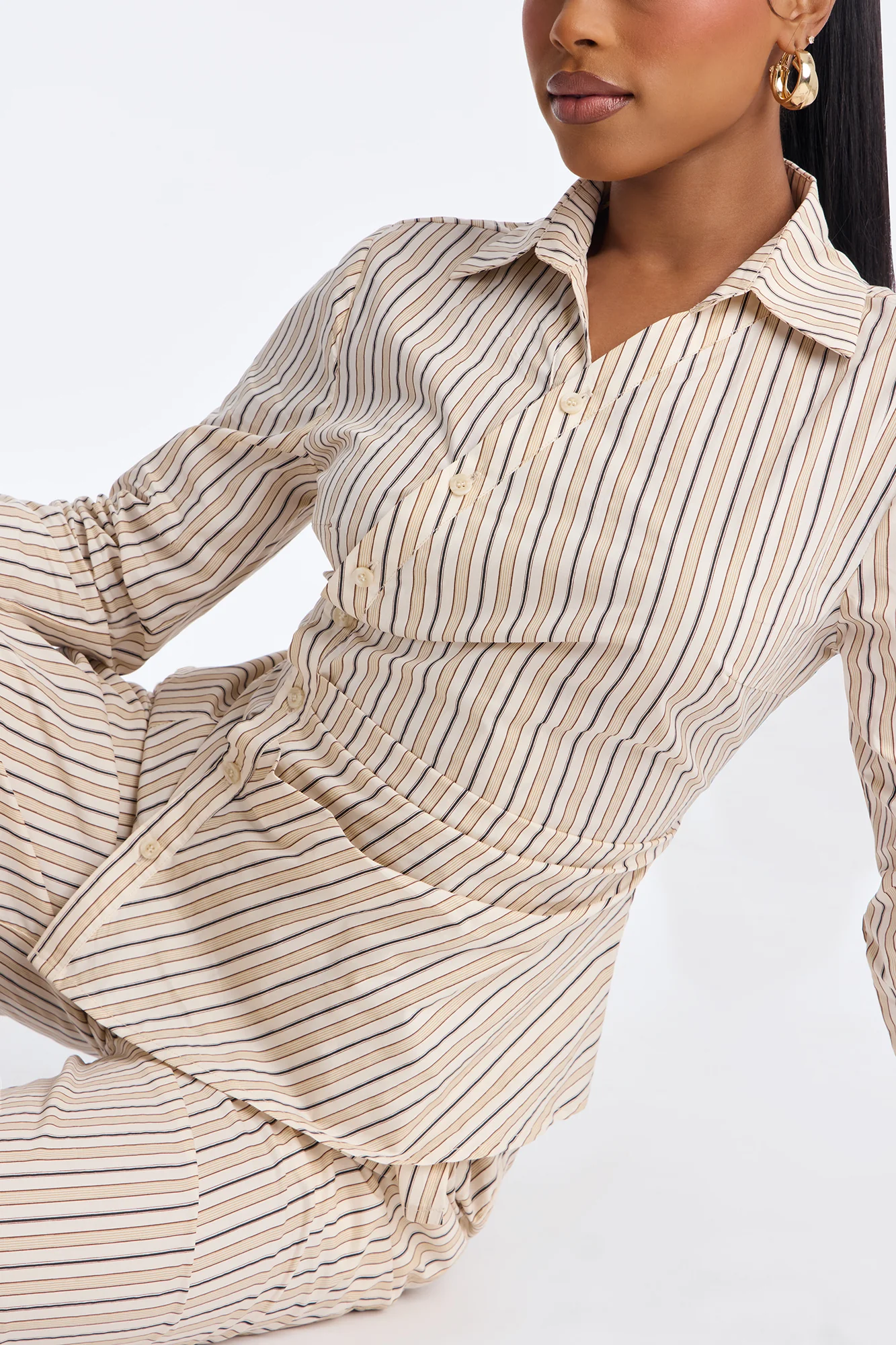 Margot Wrap Pinstripe Pant Set - Cream/combo - Image 3