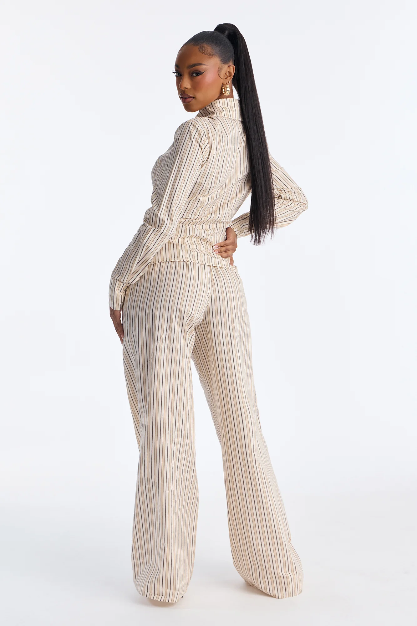 Margot Wrap Pinstripe Pant Set - Cream/combo - Image 4