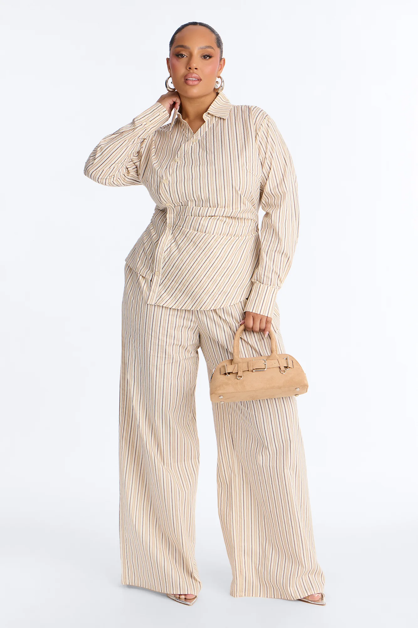 Margot Wrap Pinstripe Pant Set - Cream/combo - Image 5